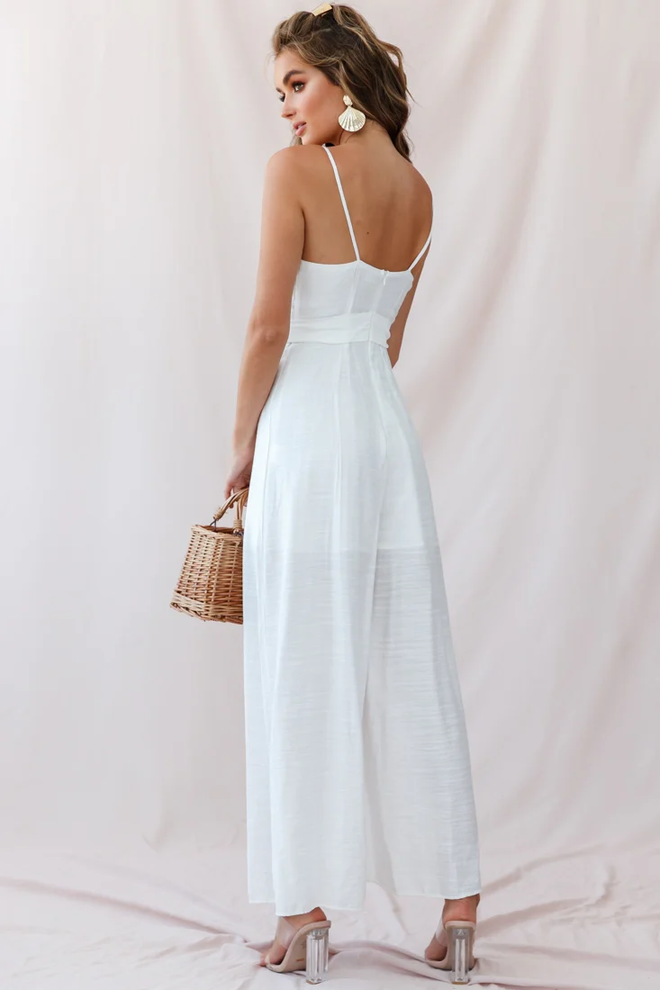 Taylor V-Neck Split Wide Leg Jumpsuit White - Image 4
