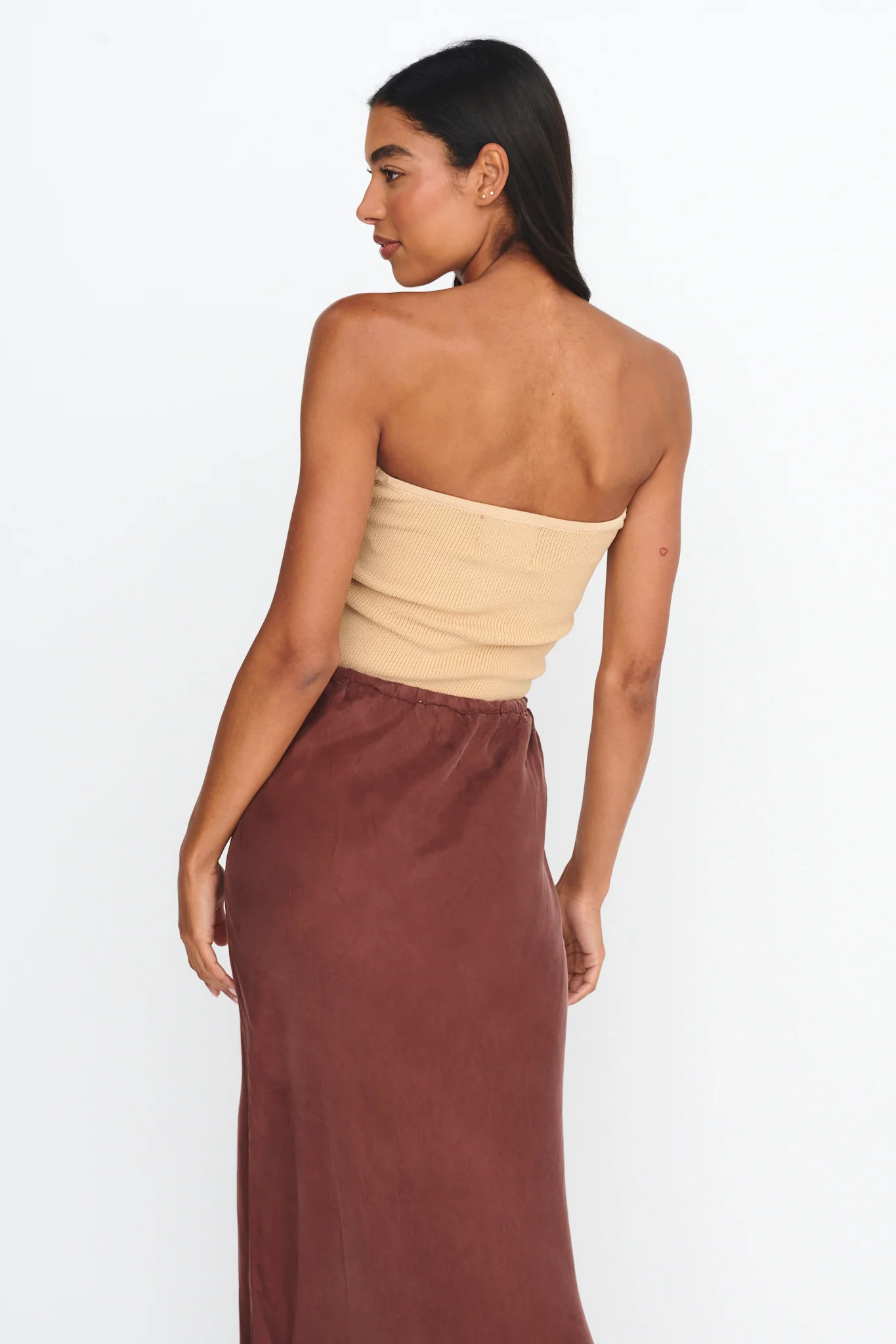Teagan Strapless Ribbed Knit Top Beige - Image 2