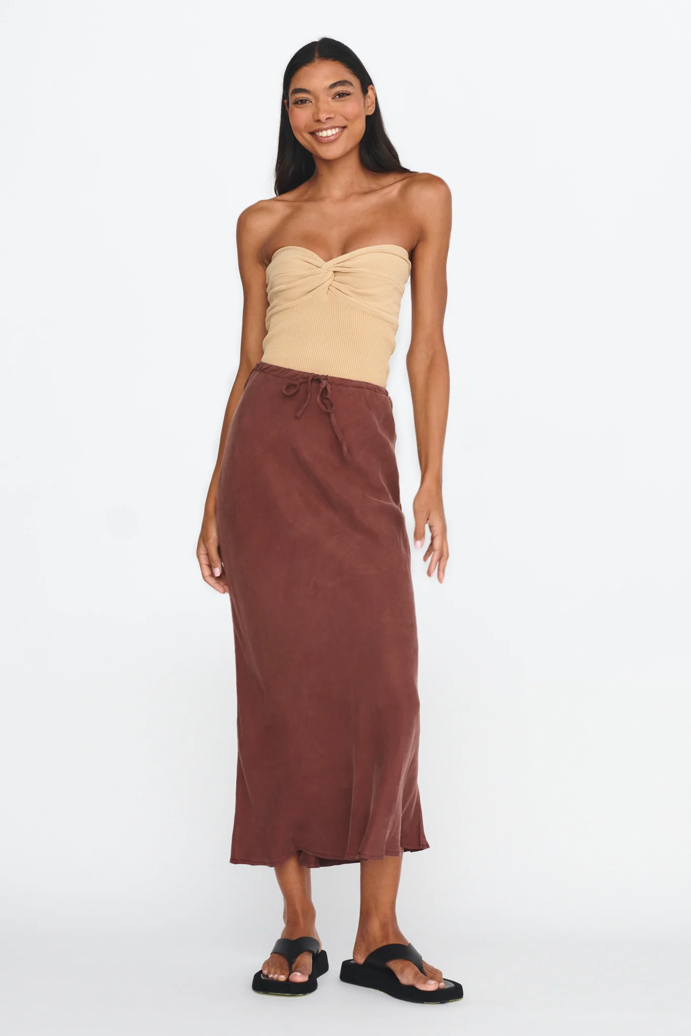Teagan Strapless Ribbed Knit Top Beige - Image 3