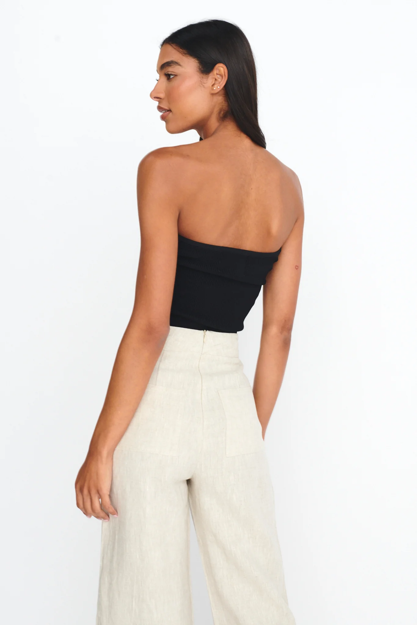 Teagan Strapless Ribbed Knit Top Black - Image 2