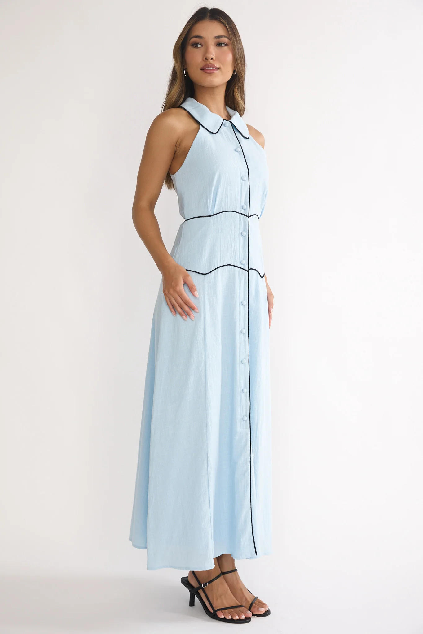 Teagun Collared Button Maxi Dress Blue - Image 6
