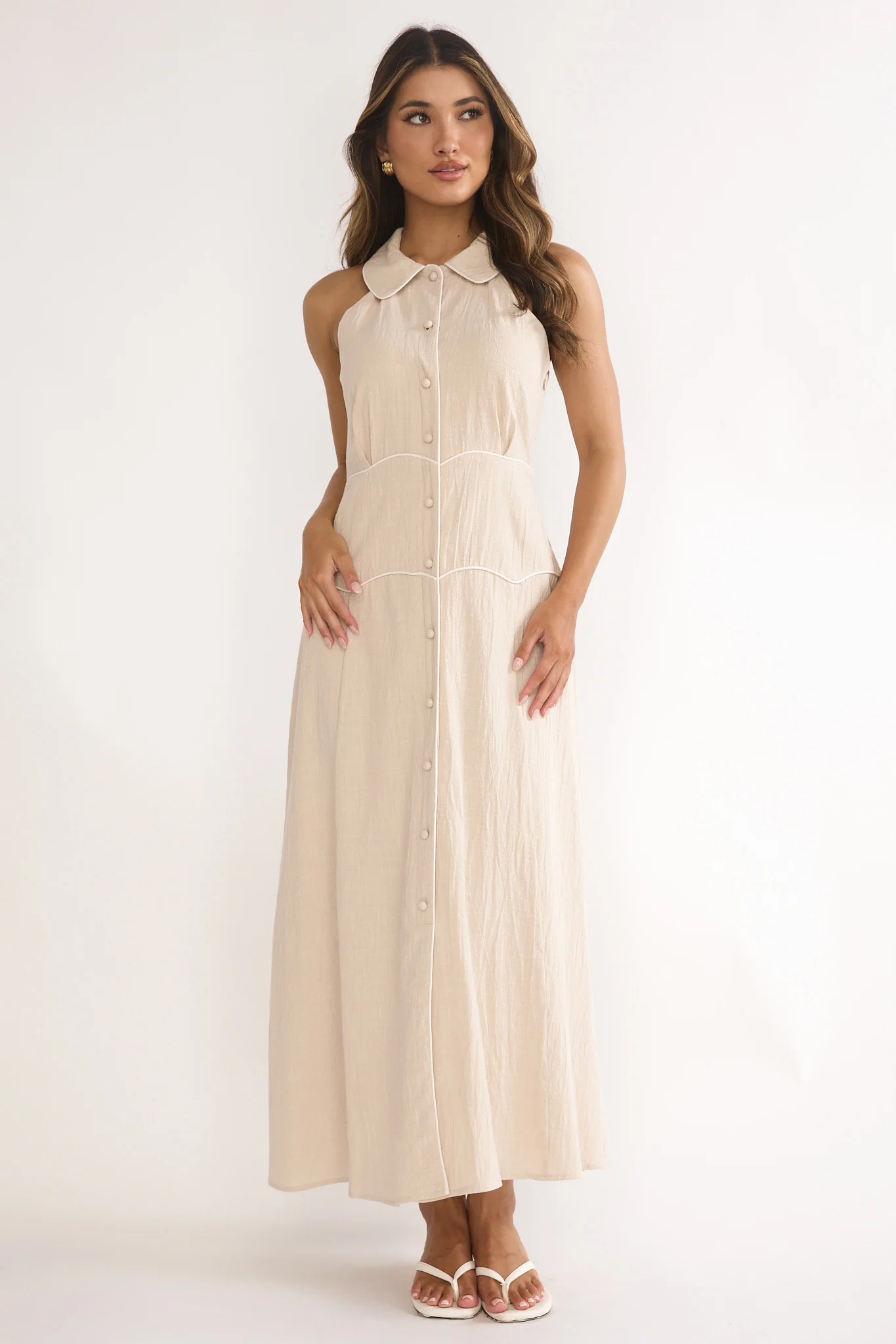 Teagun Collared Button Maxi Dress Stone