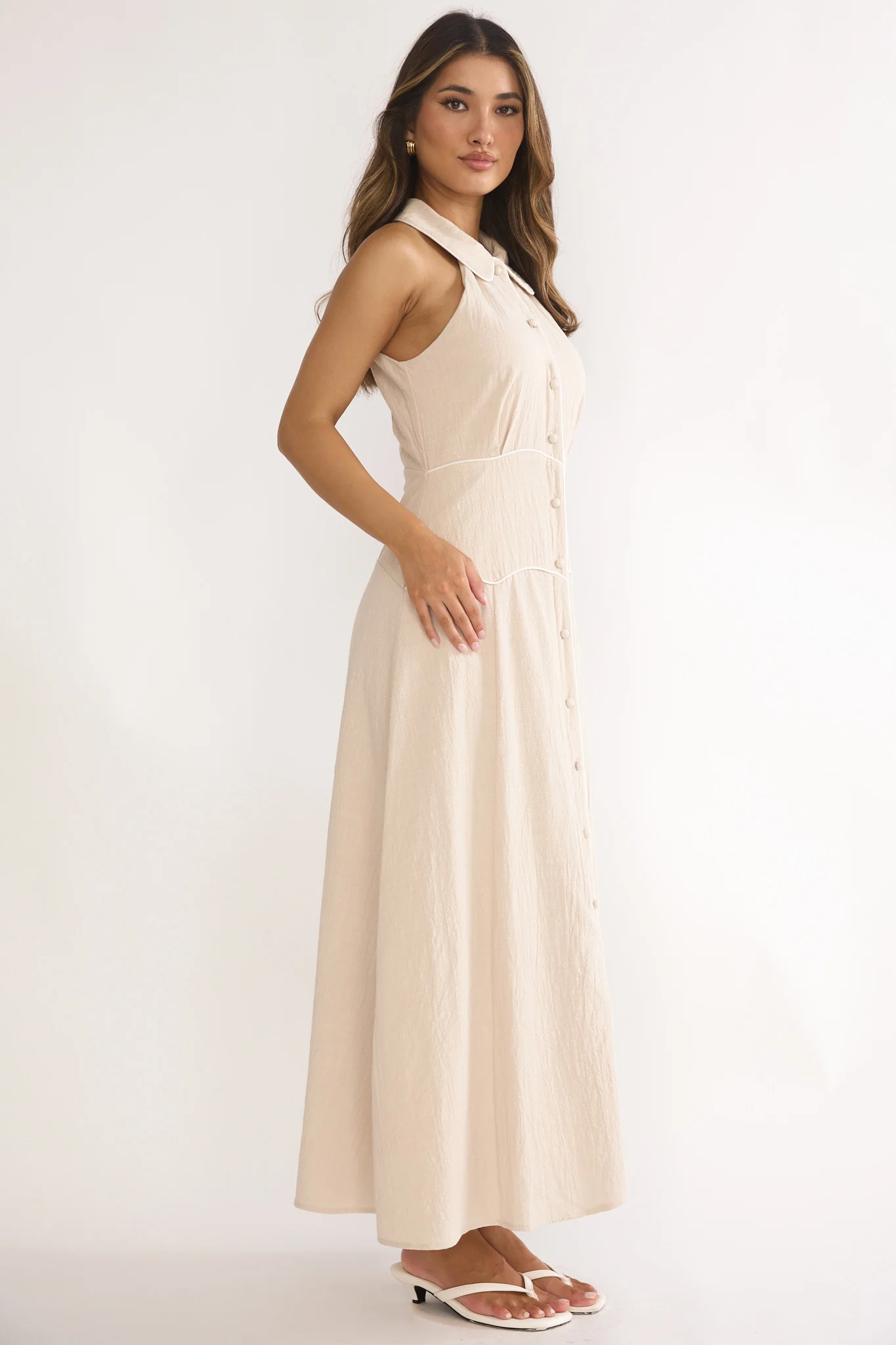 Teagun Collared Button Maxi Dress Stone - Image 6