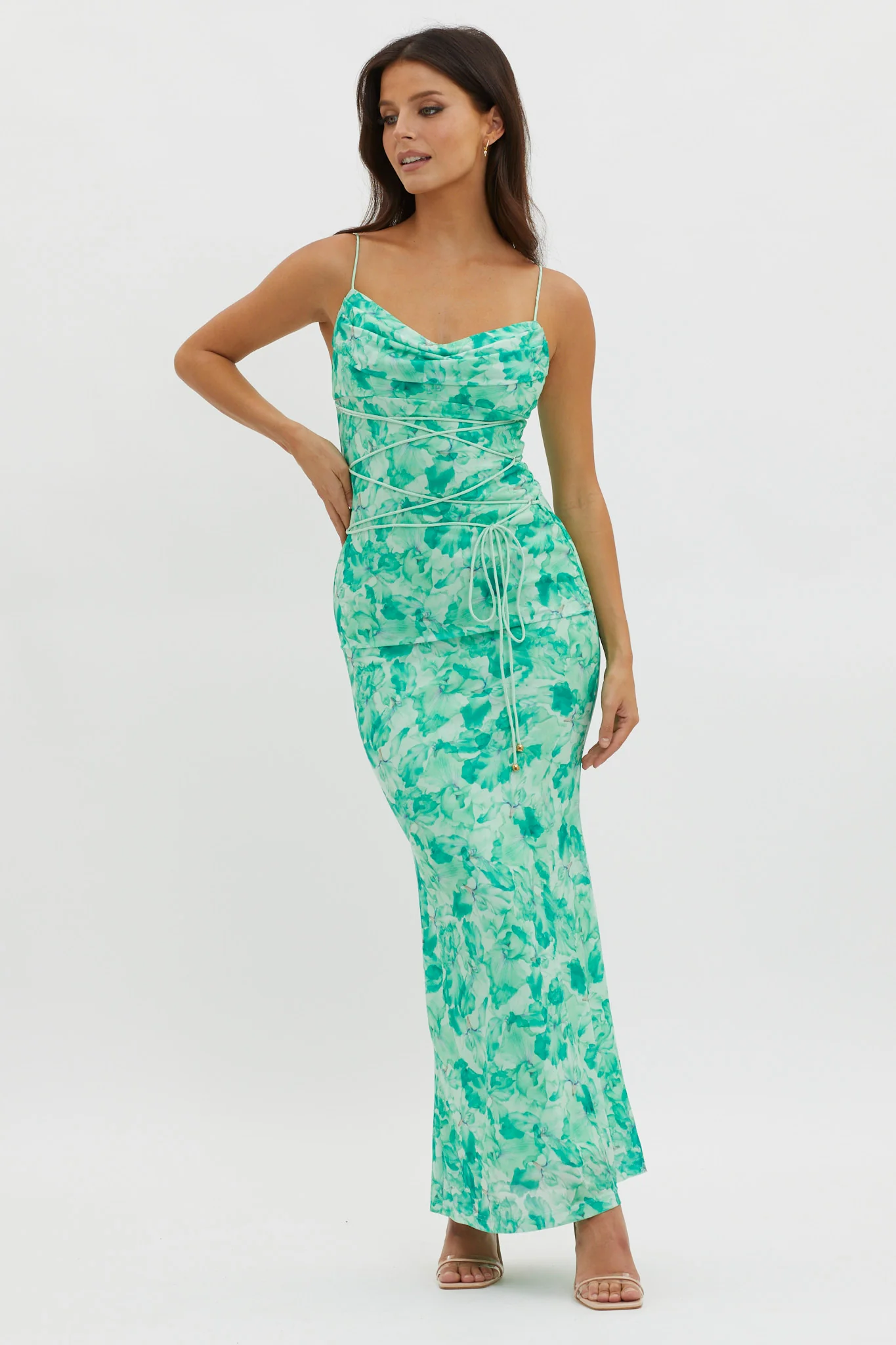 Teava Laced Waist Maxi Dress Orchid Green - Image 4