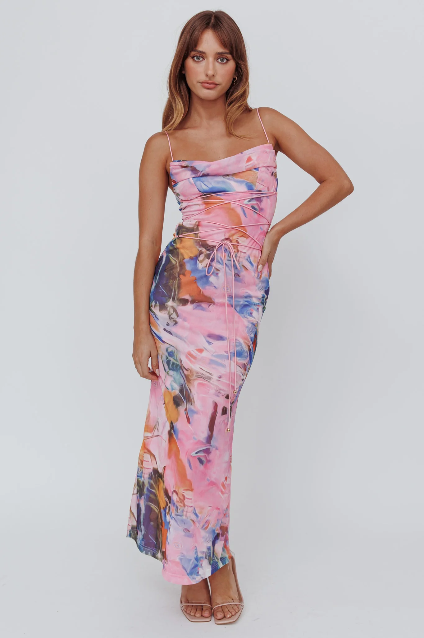 Teava Laced Waist Maxi Dress Watercolor Pink - Image 3