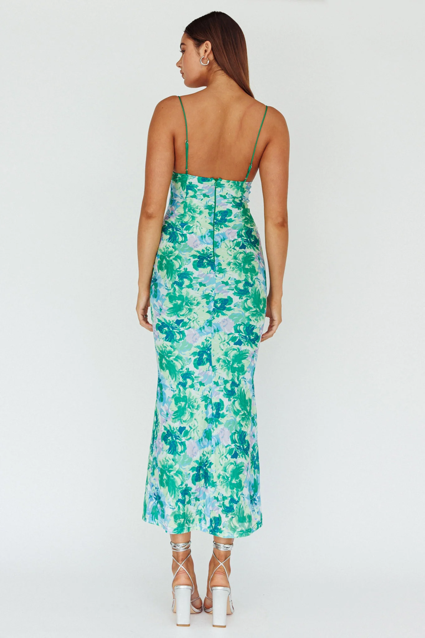 Teava Laced Waist Midi Dress Floral Green - Image 3
