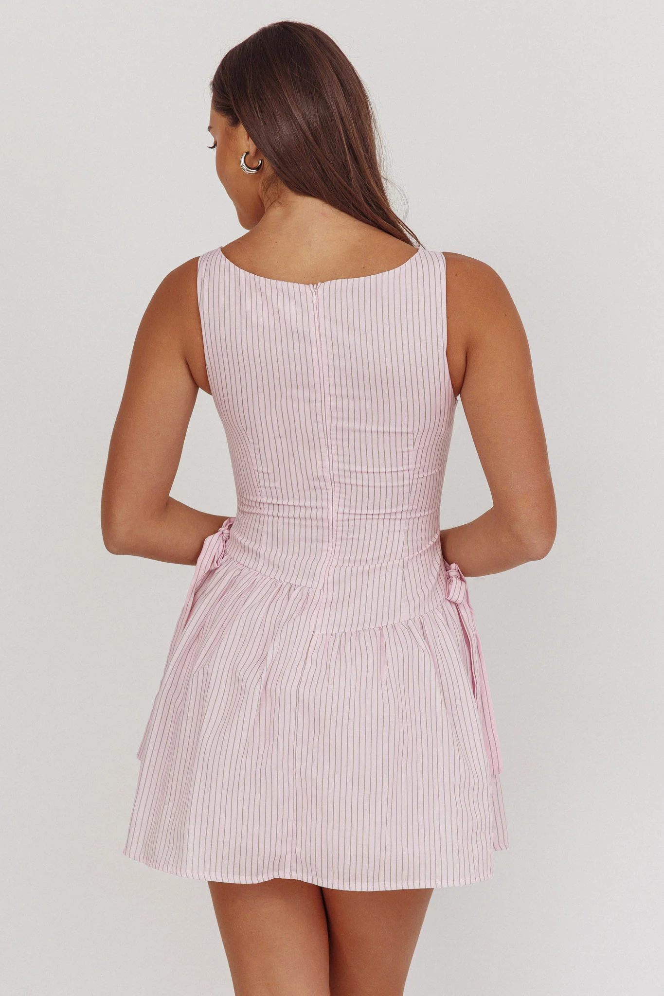 Teely Waist Bows Mini Dress Stripe Blush - Image 2