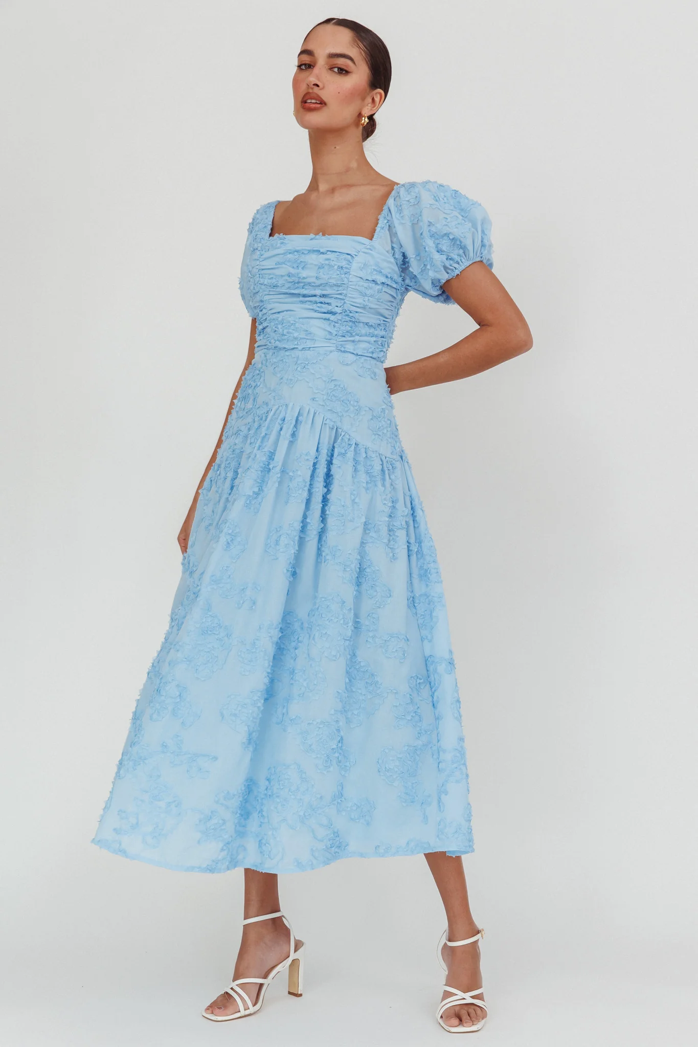 Telma Puff Sleeves Midi Dress Blue - Image 4