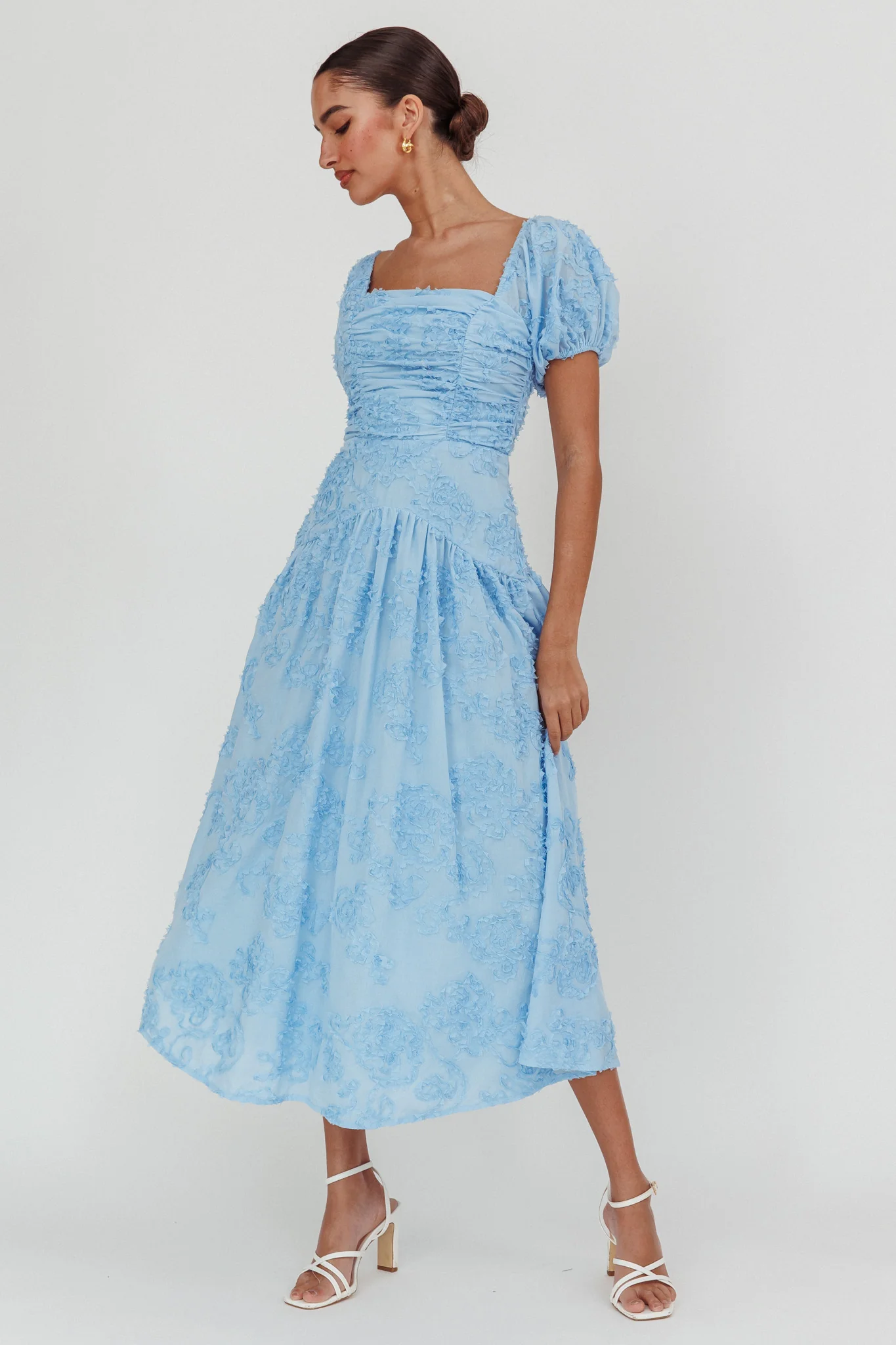 Telma Puff Sleeves Midi Dress Blue - Image 6