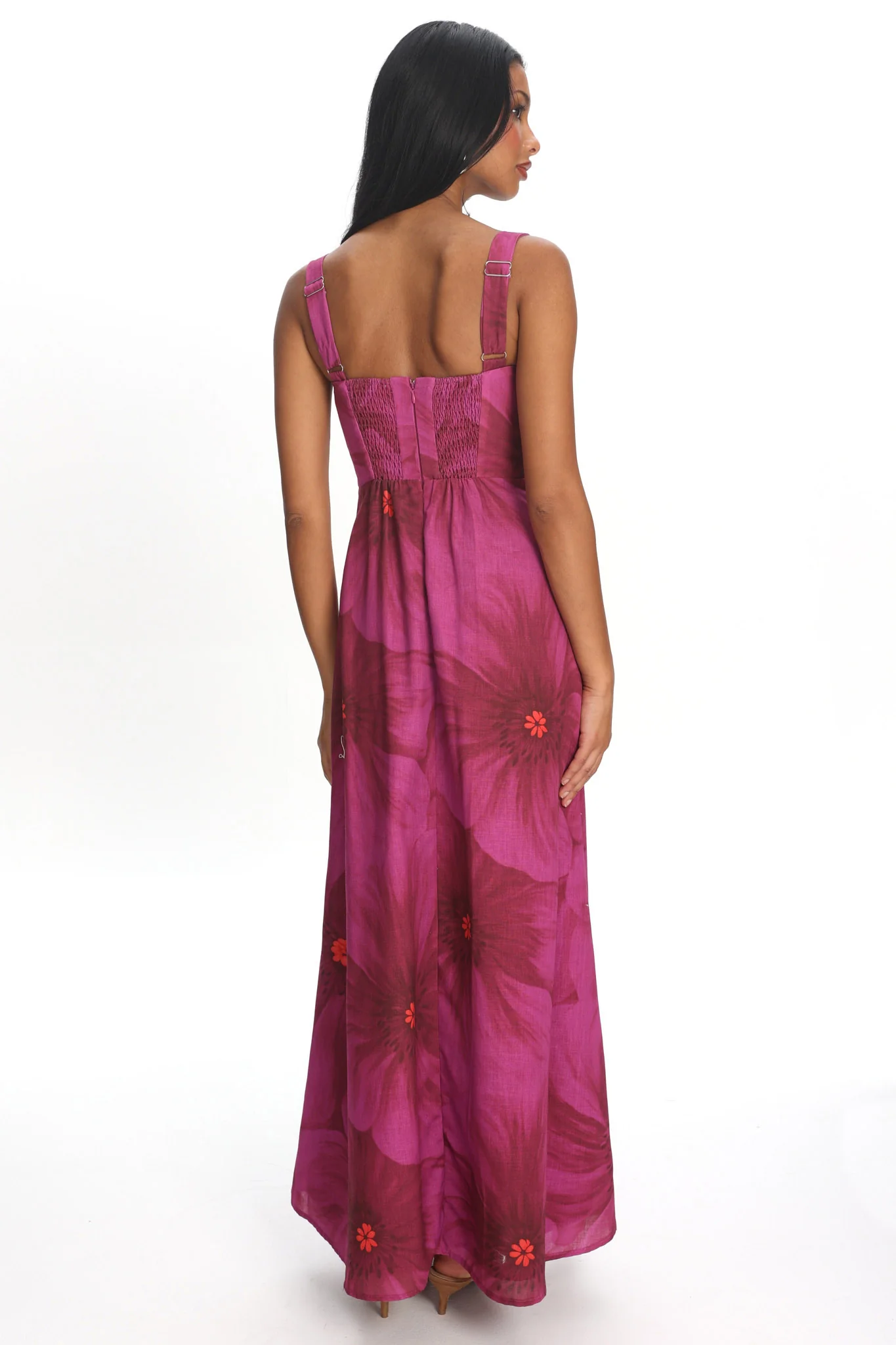 Teressa Square Neck Maxi Dress Floral Fuchsia - Image 2