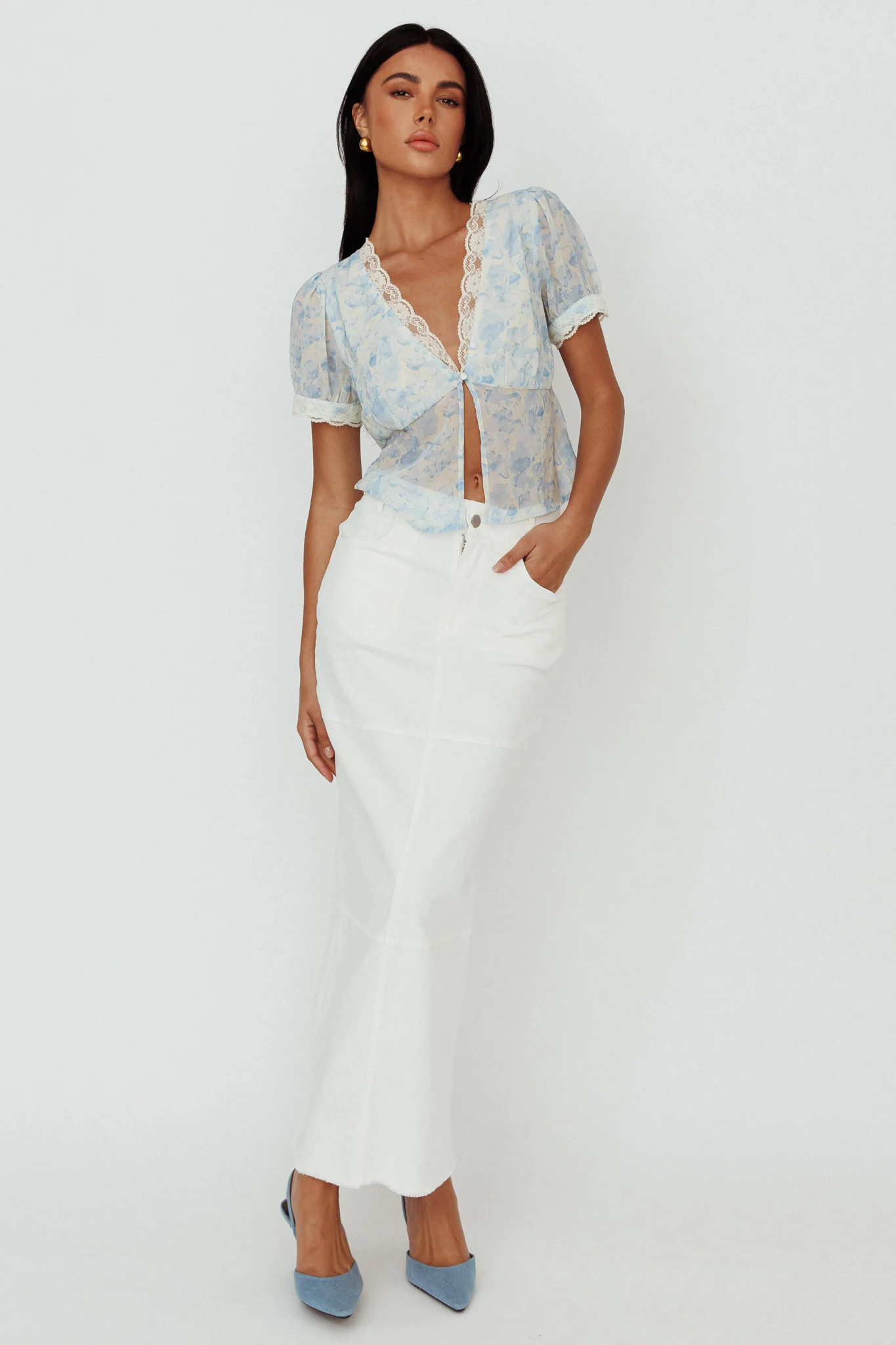 Thalia Pocket Maxi Skirt White - Image 2