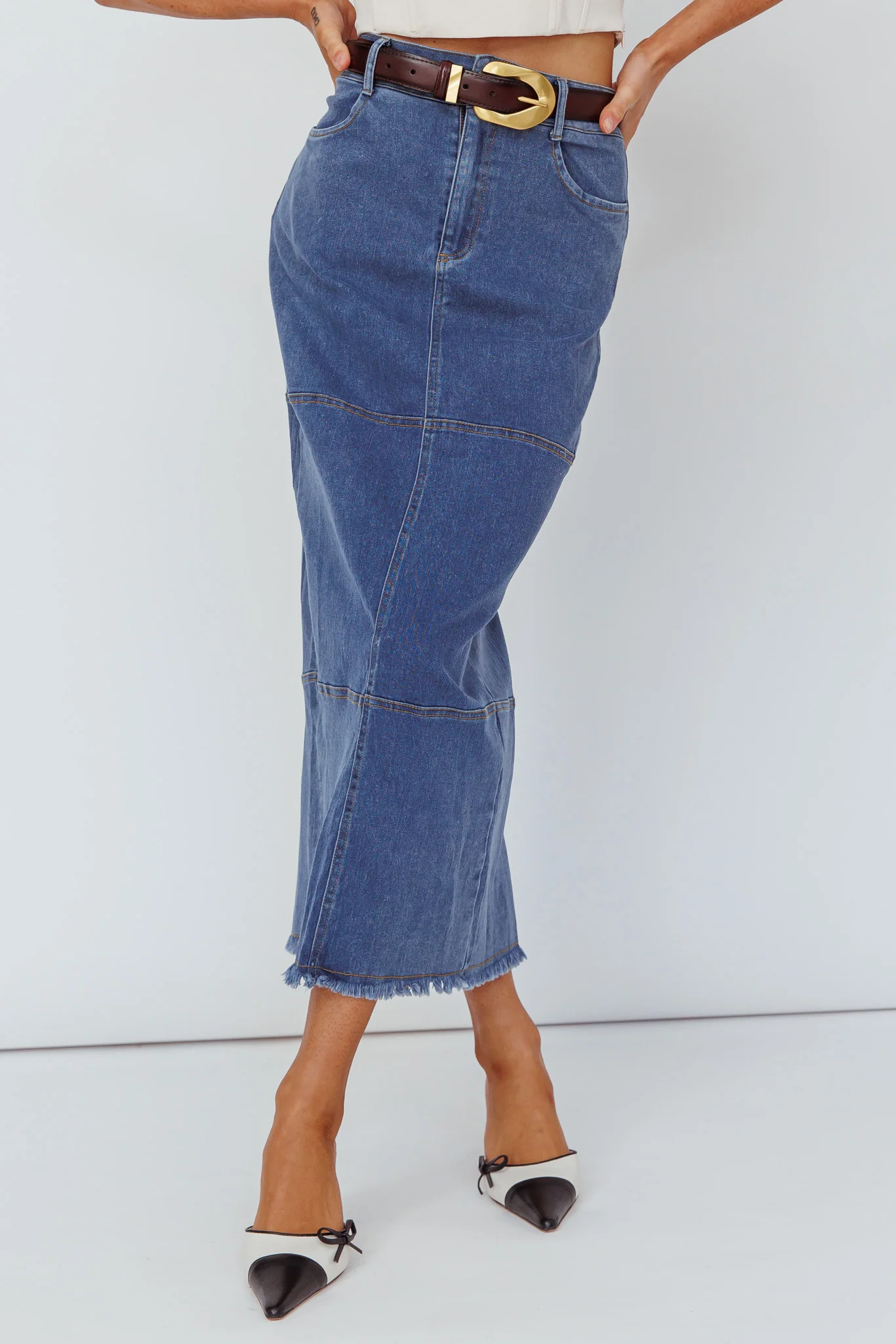 Thalia Pocket Midi Skirt Dark Blue - Image 2