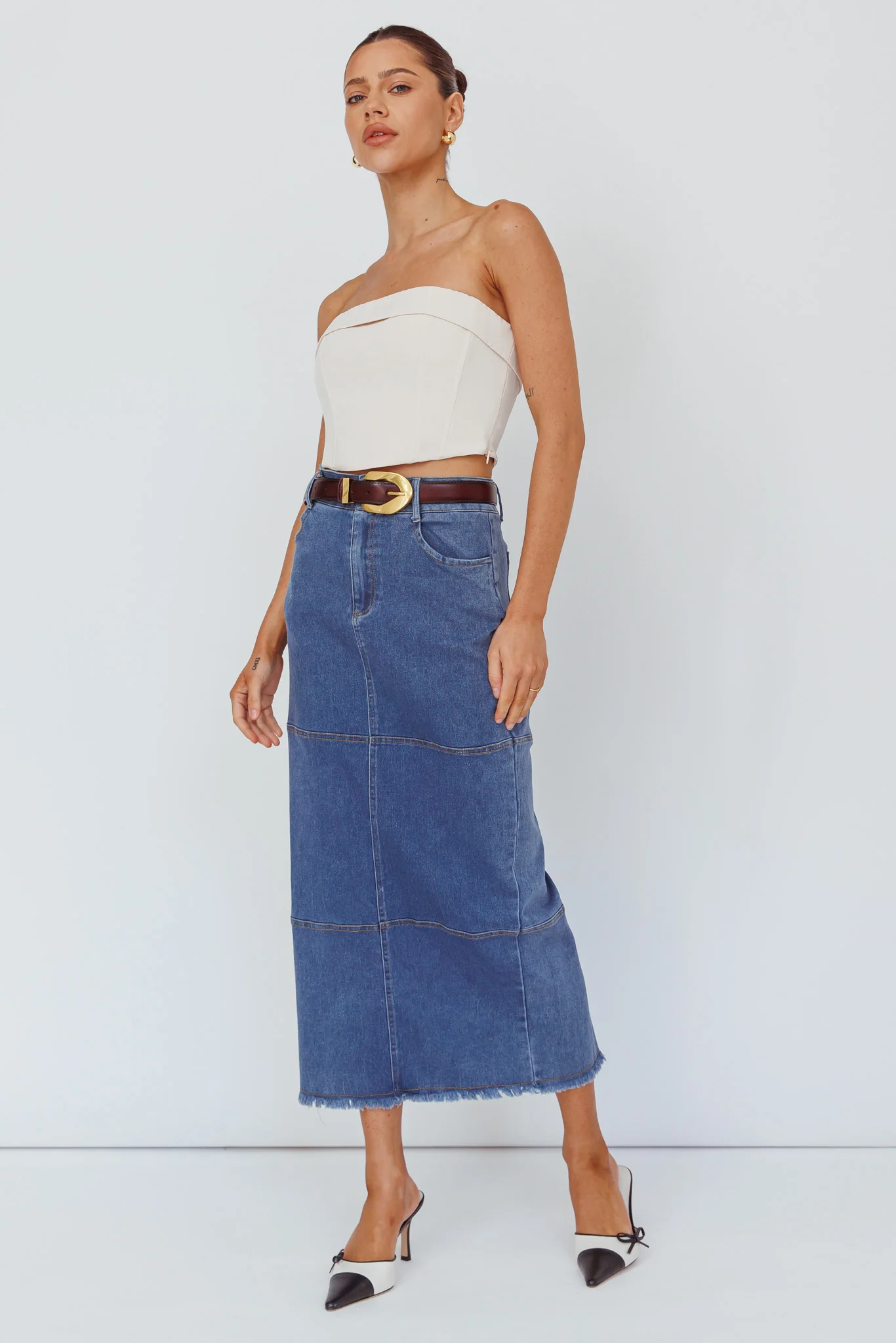 Thalia Pocket Midi Skirt Dark Blue - Image 3