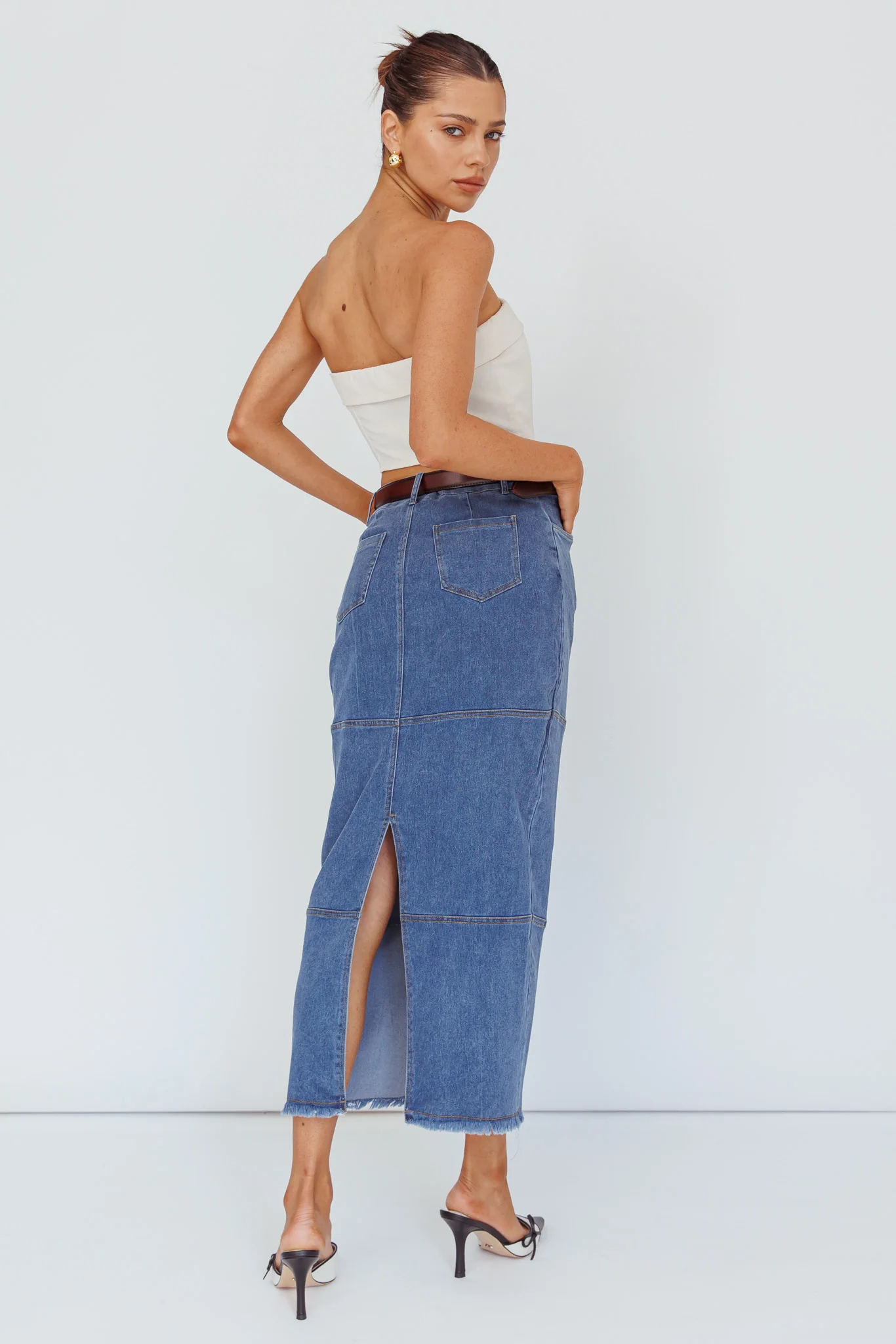 Thalia Pocket Midi Skirt Dark Blue - Image 4