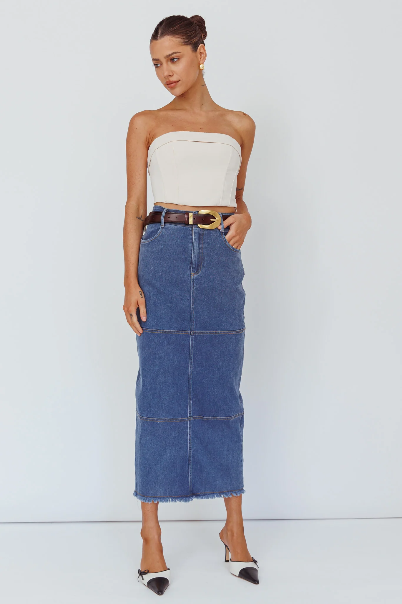 Thalia Pocket Midi Skirt Dark Blue - Image 5