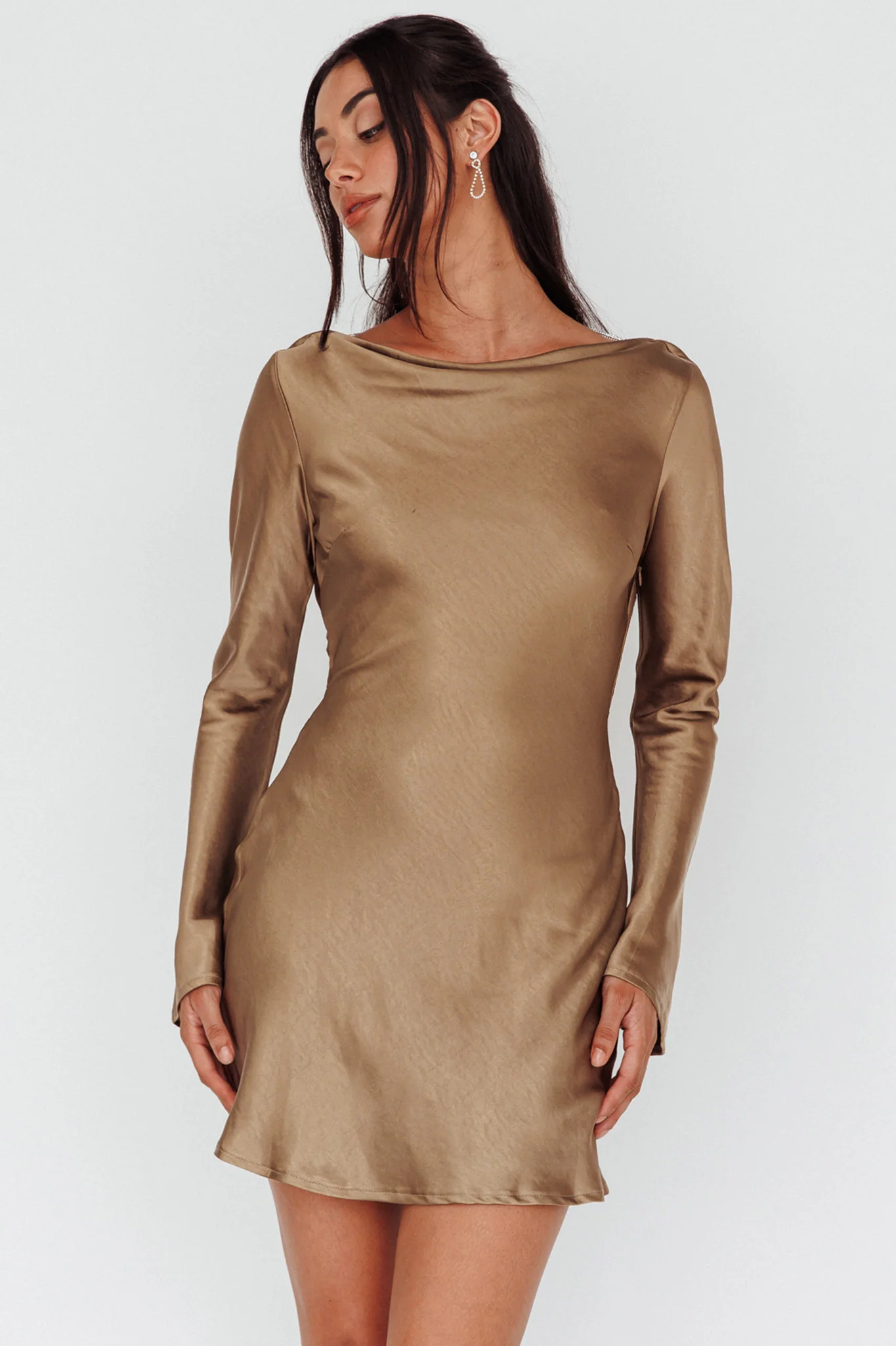 Thank Me Later Long Sleeve Diamante Rope Dress Olive - Image 5