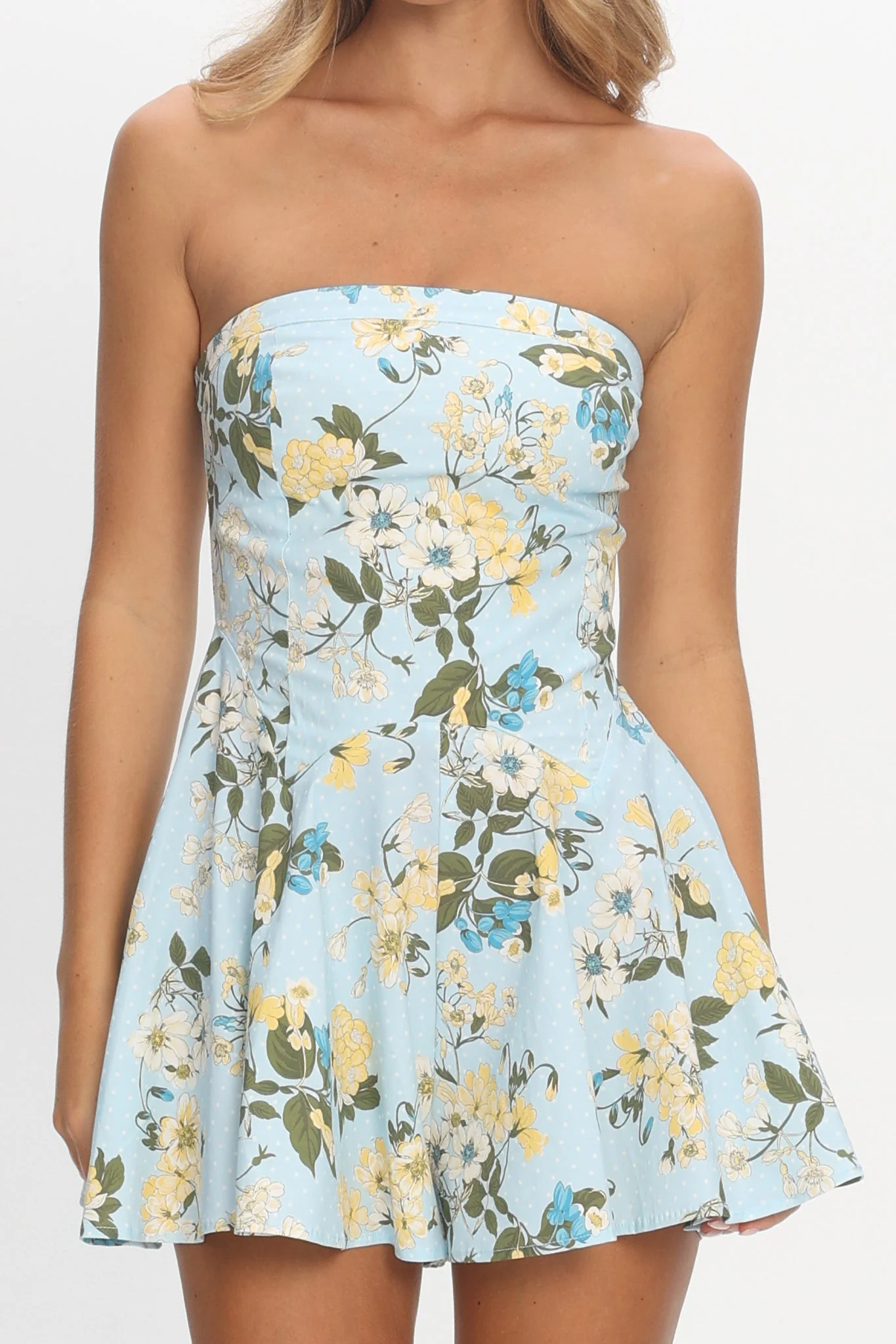 That's My Girl Strapless Mini Romper Floral Baby Blue - Image 4