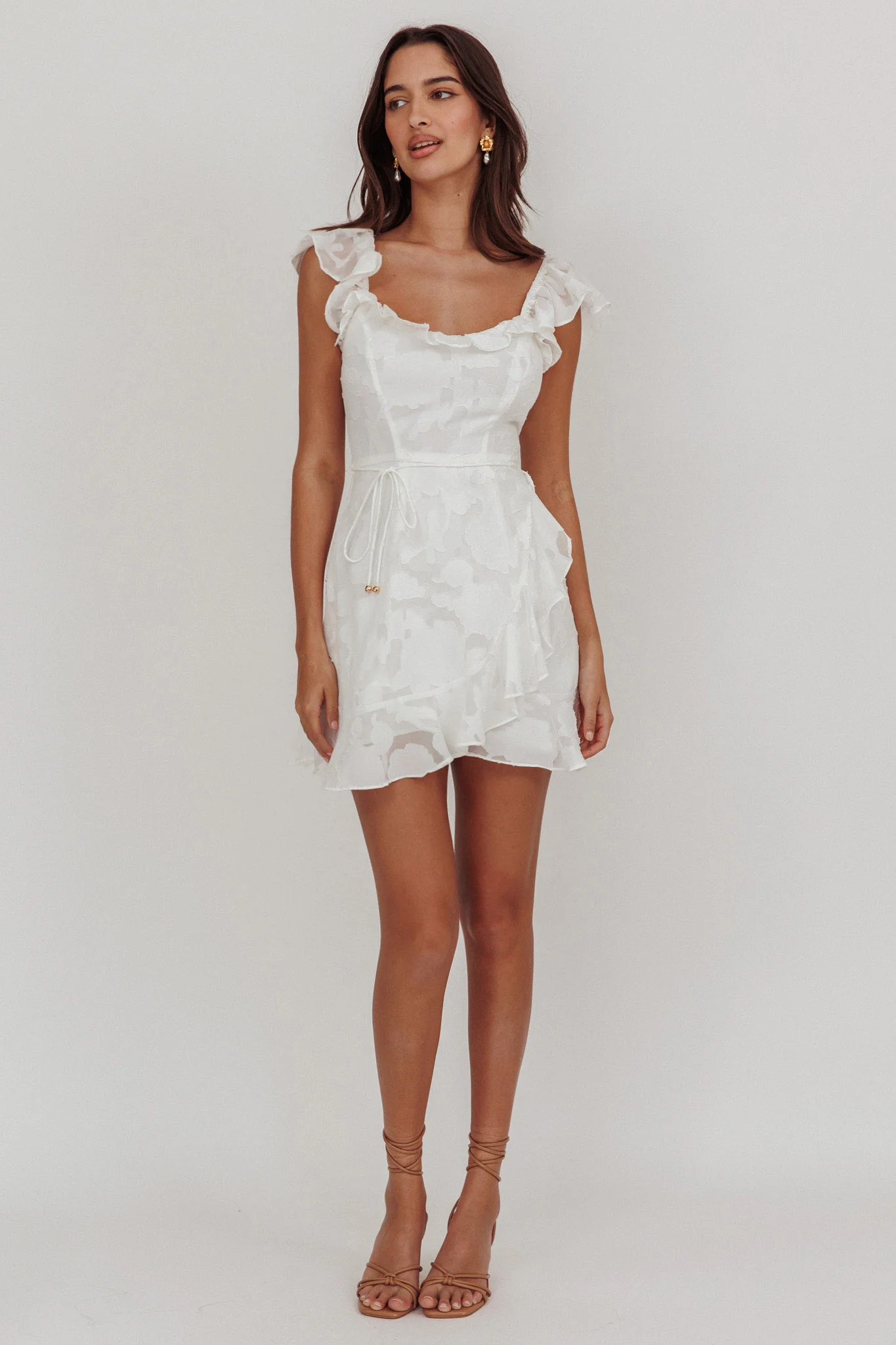 Thinkin' Bout You Ruffle Trim Dress Textured White - Image 3