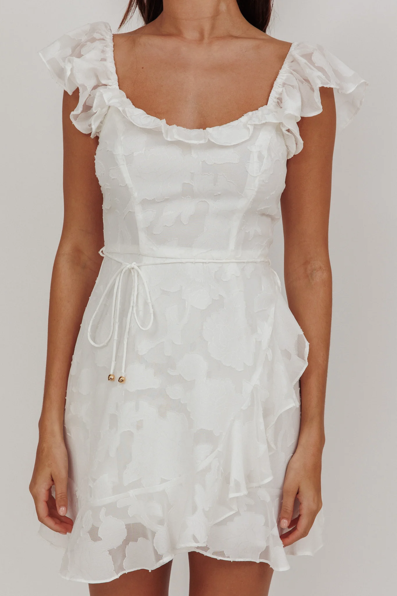 Thinkin' Bout You Ruffle Trim Dress Textured White - Image 4