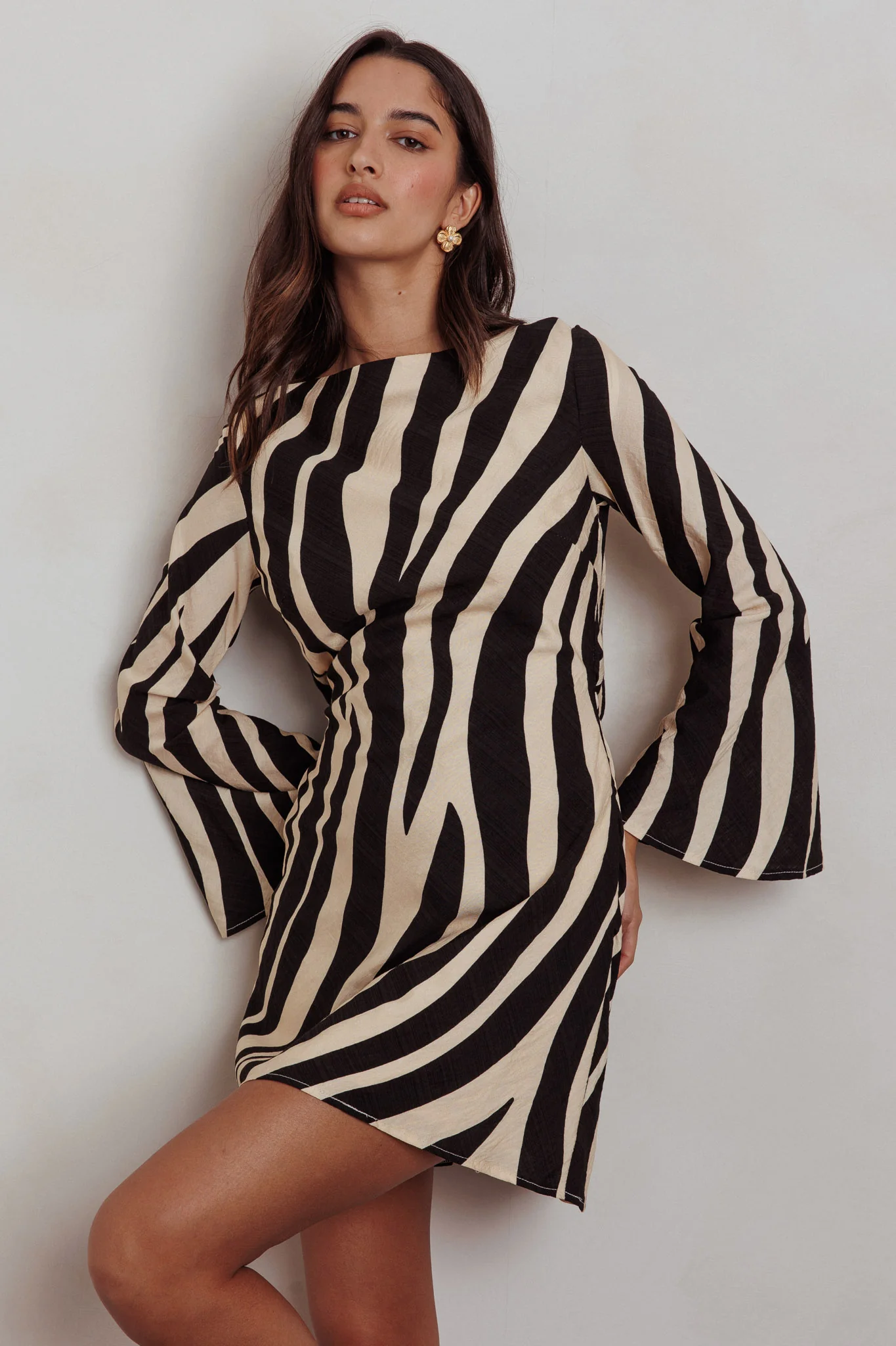 Thriller Long Sleeve Backless Mini Dress Zebra - Image 6