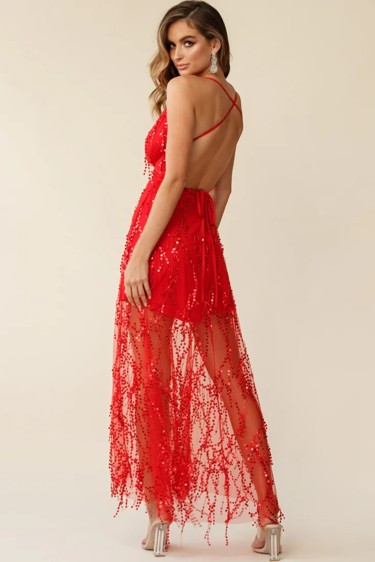 Tiara Sequin Maxi Dress Red - Image 4