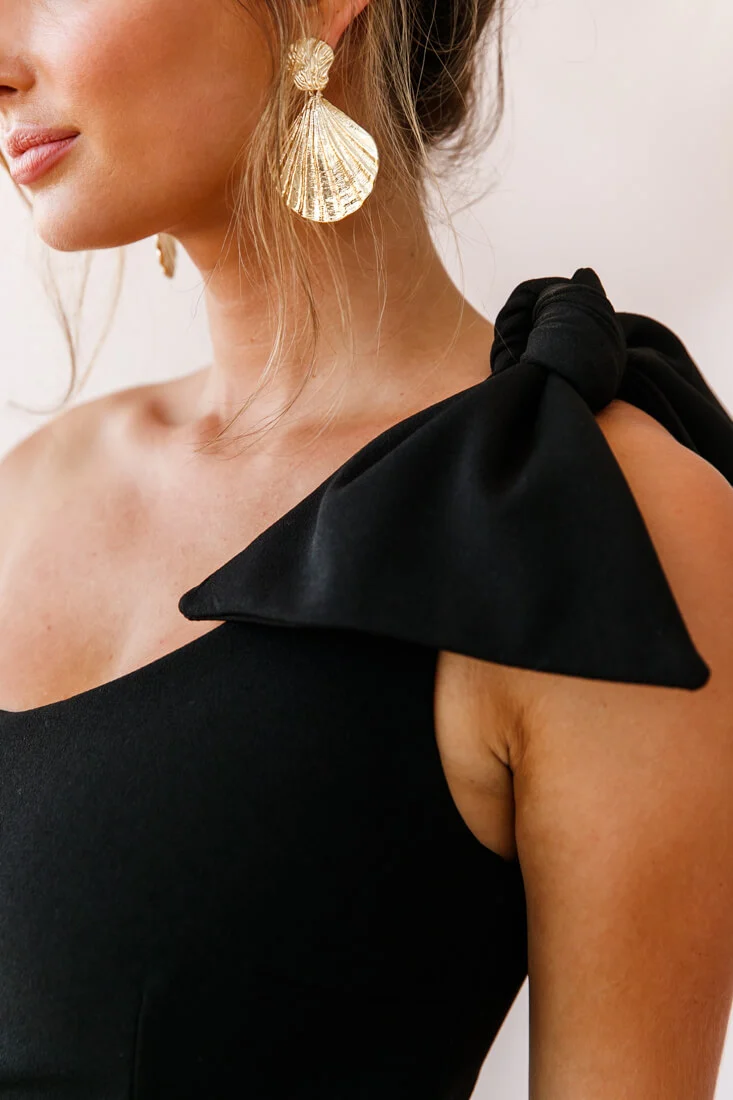 Tiffany One-Shoulder Bow Dress Black - Image 10