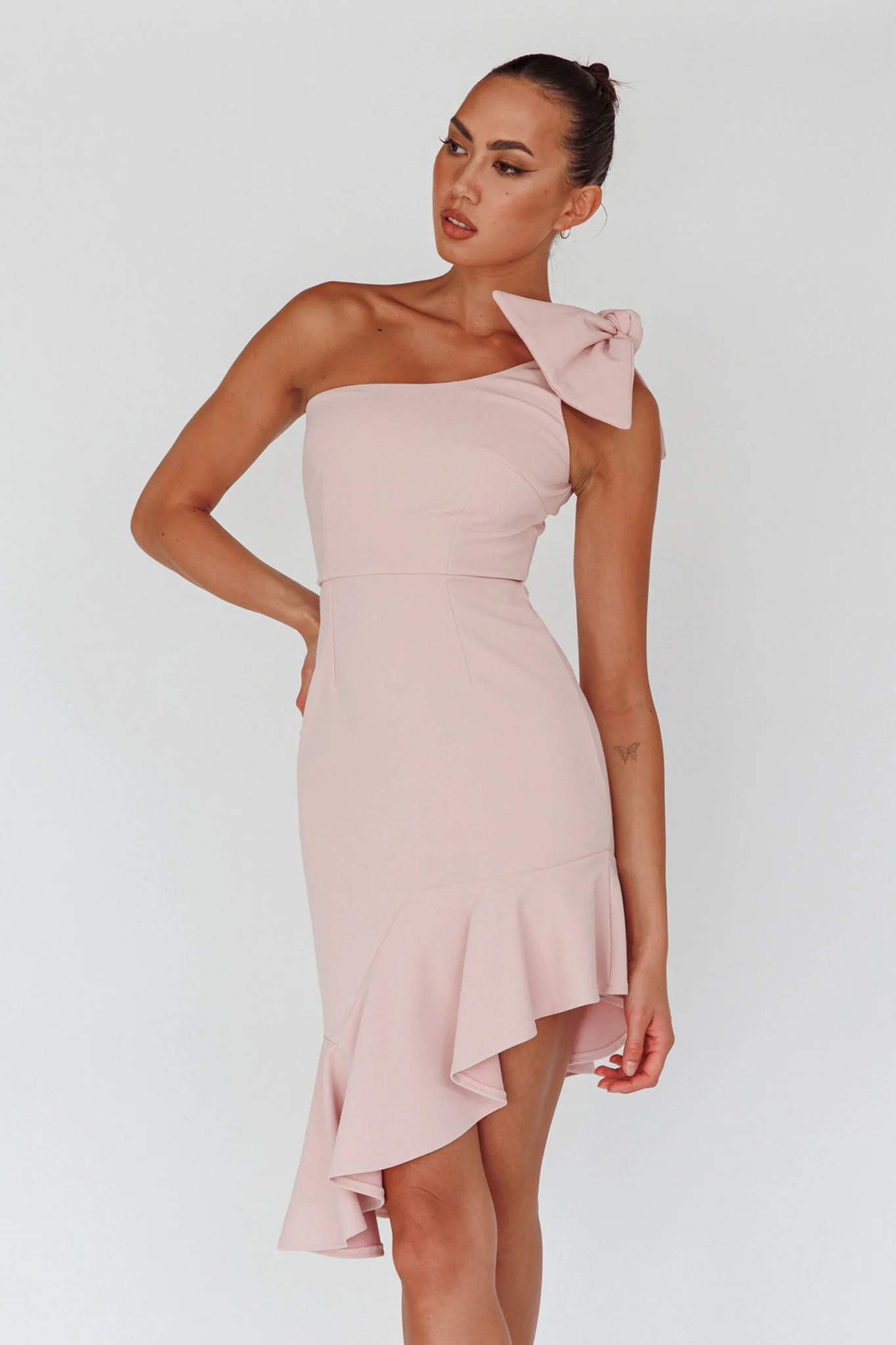 Tiffany One-Shoulder Bow Dress Blush - Image 5