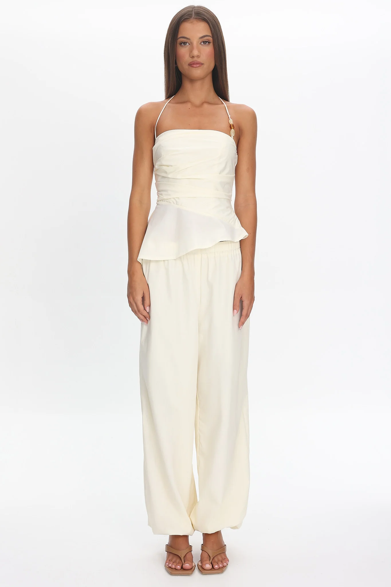 Tilah Drawstring Balloon Pants Cream - Image 4