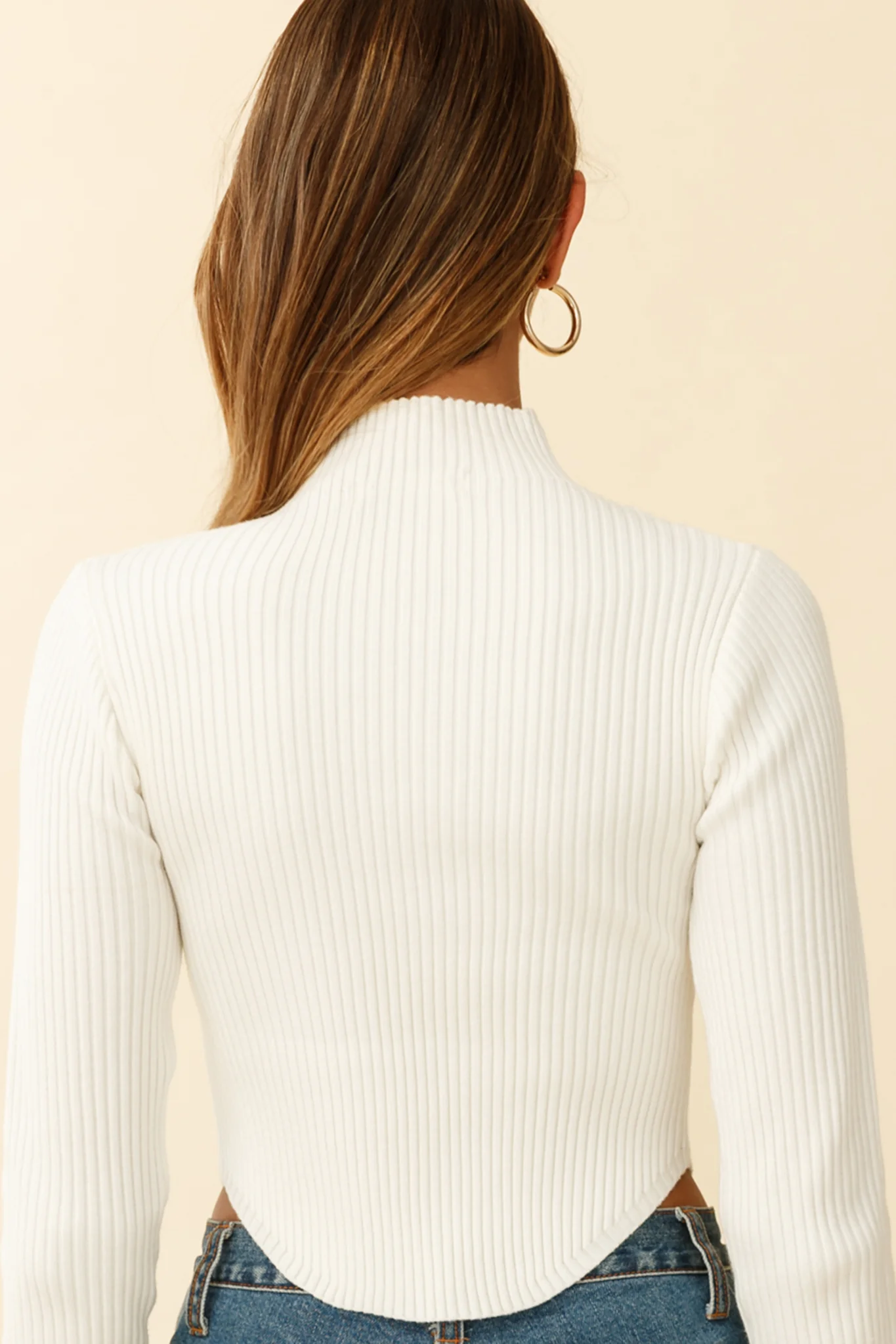 Tina Long Sleeve Ribbed Turtleneck Top Off White - Image 2