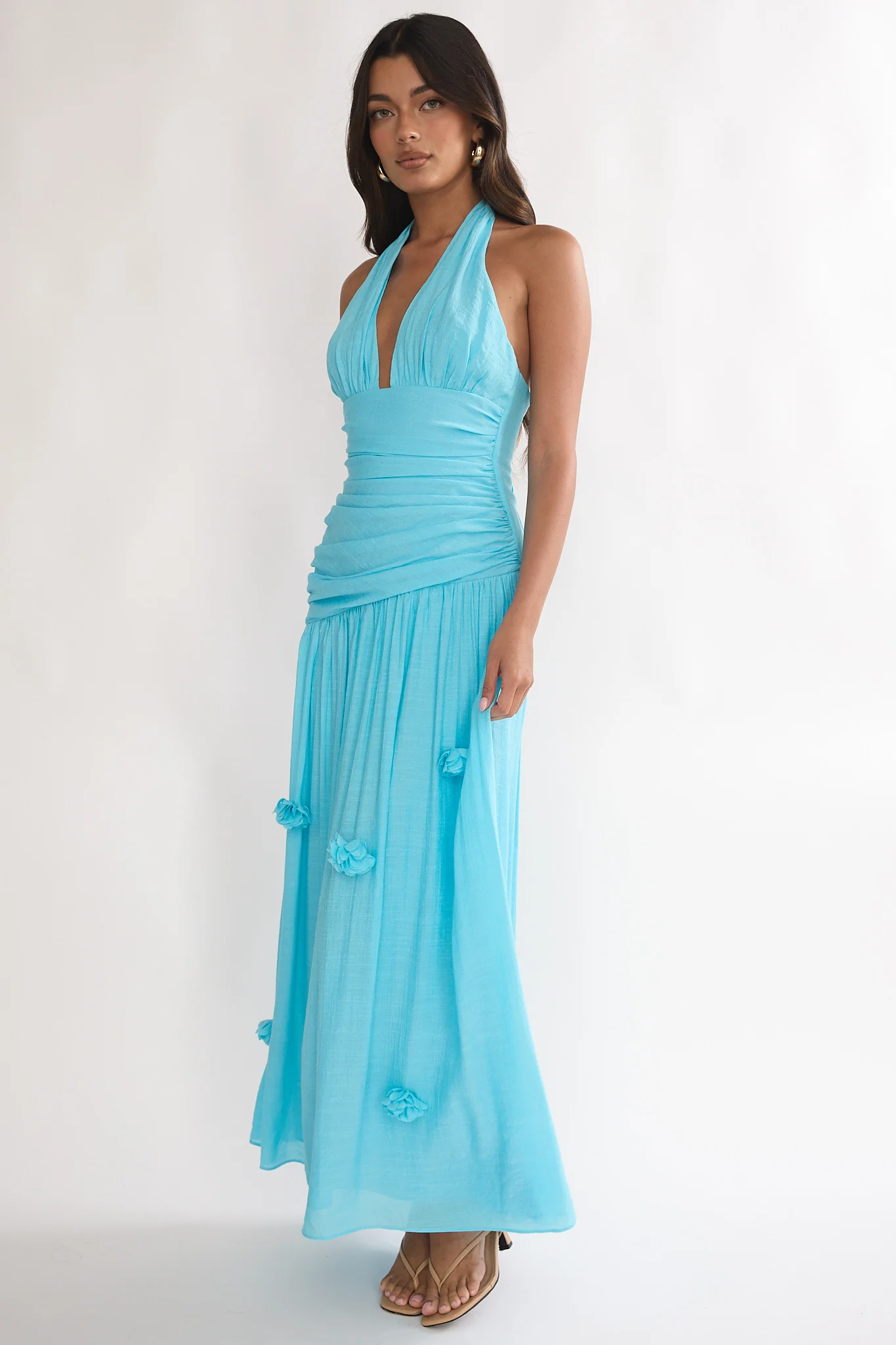 To The Sky Halterneck Maxi Dress Aqua - Image 2