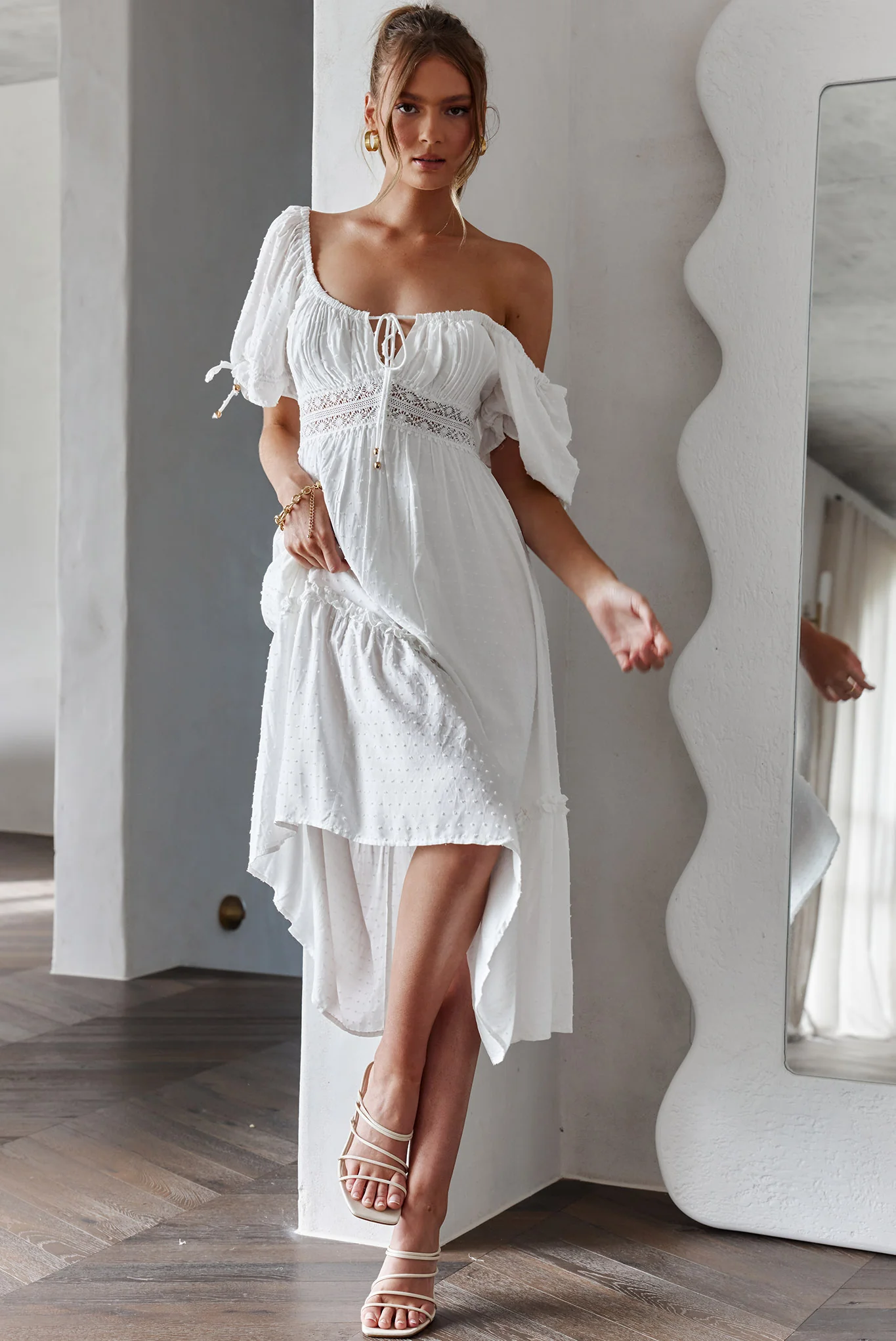 Topanga Canyon String Tie Boho Midi Dress White - Image 4