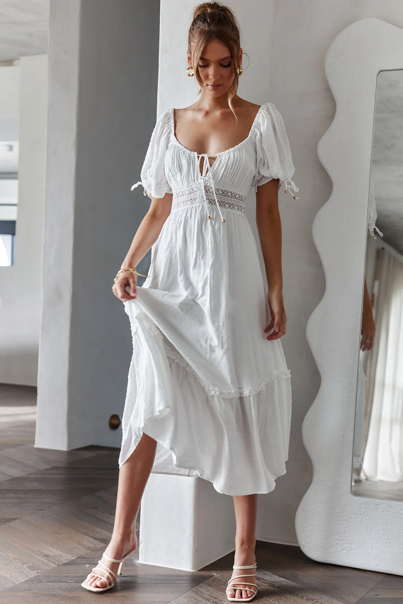 Topanga Canyon String Tie Boho Midi Dress White - Image 5