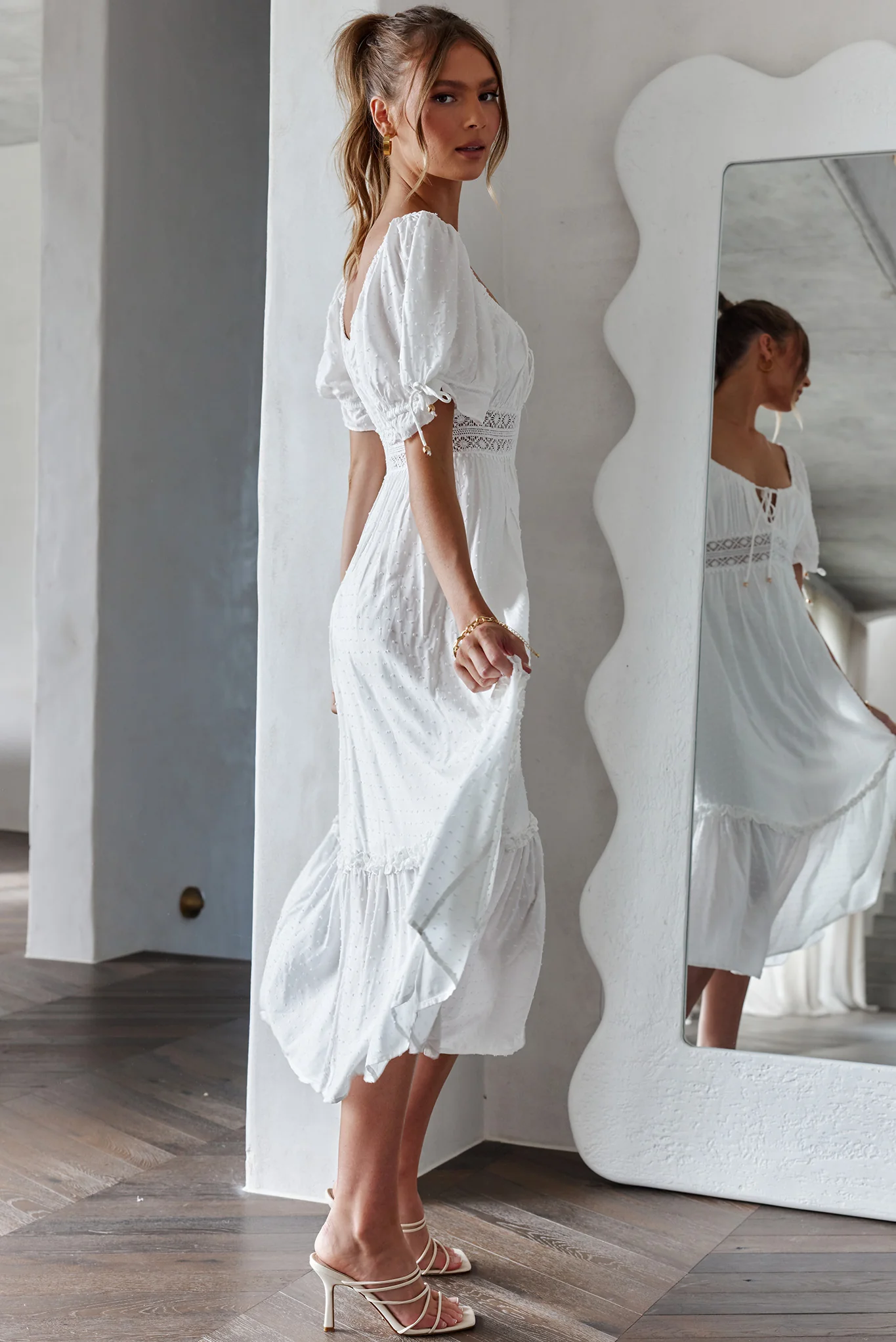 Topanga Canyon String Tie Boho Midi Dress White - Image 6