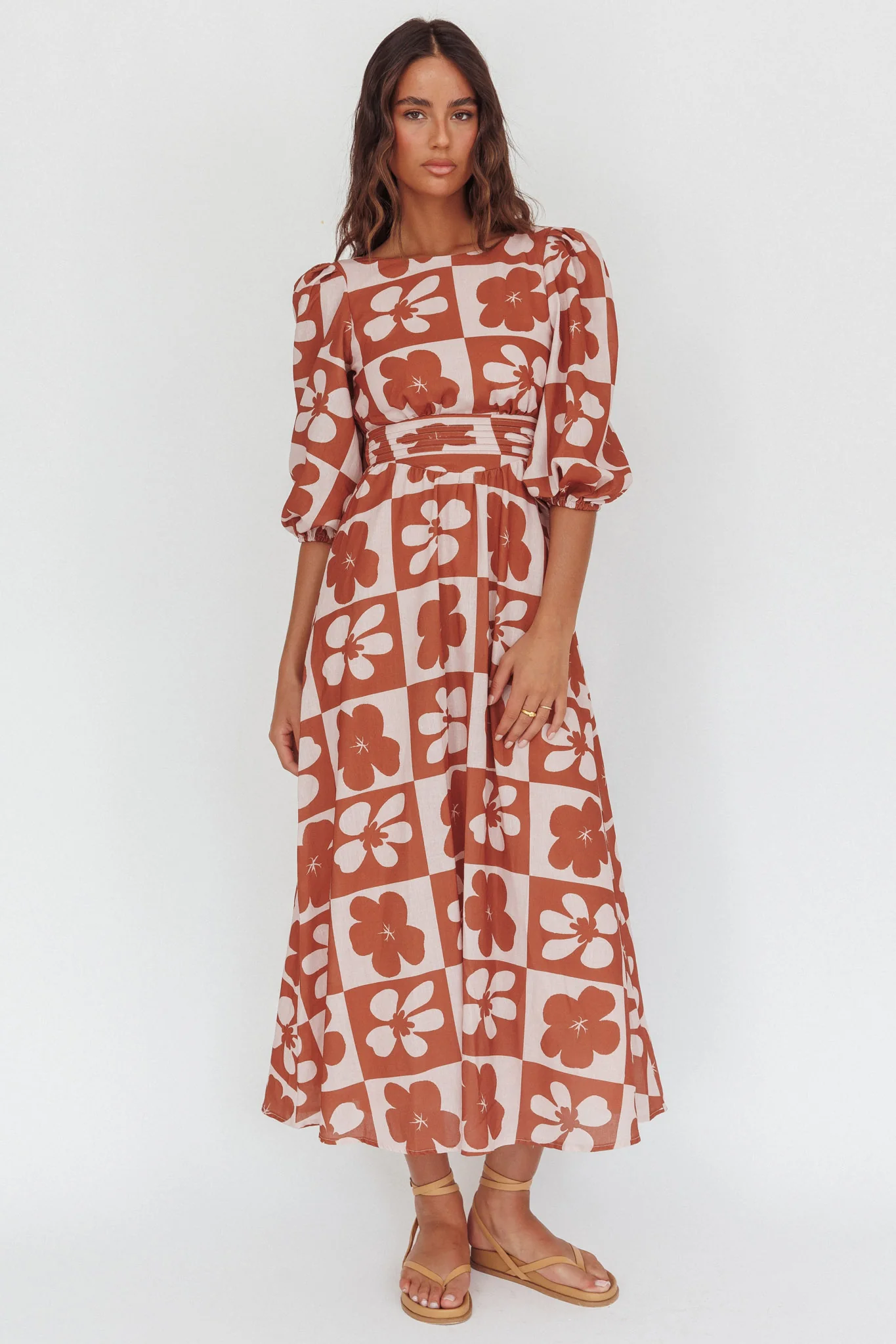 Transcendent Puff Sleeves Maxi Dress Floral Mocha - Image 5