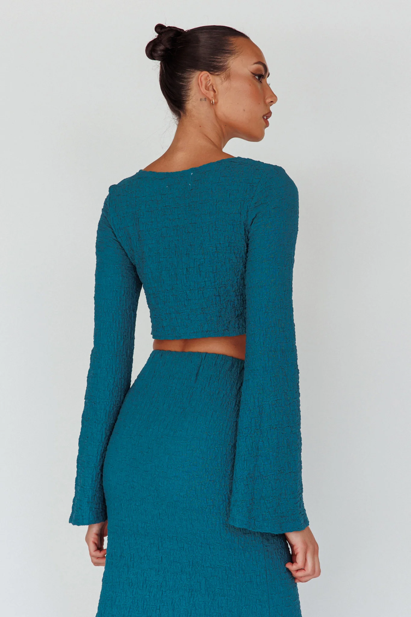 Treasures Flared Cuff Crop Top Teal - Image 2
