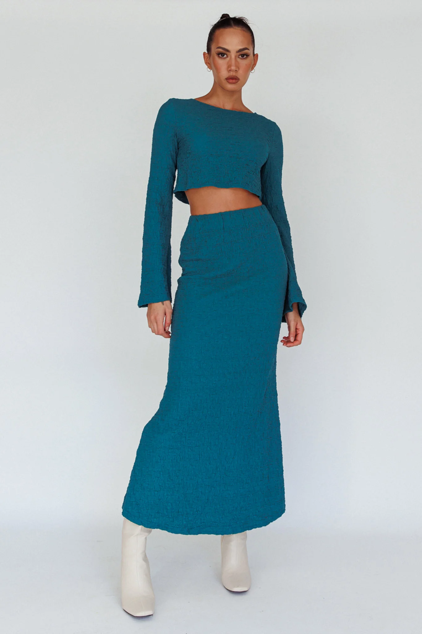 Treasures Flared Cuff Crop Top Teal - Image 3