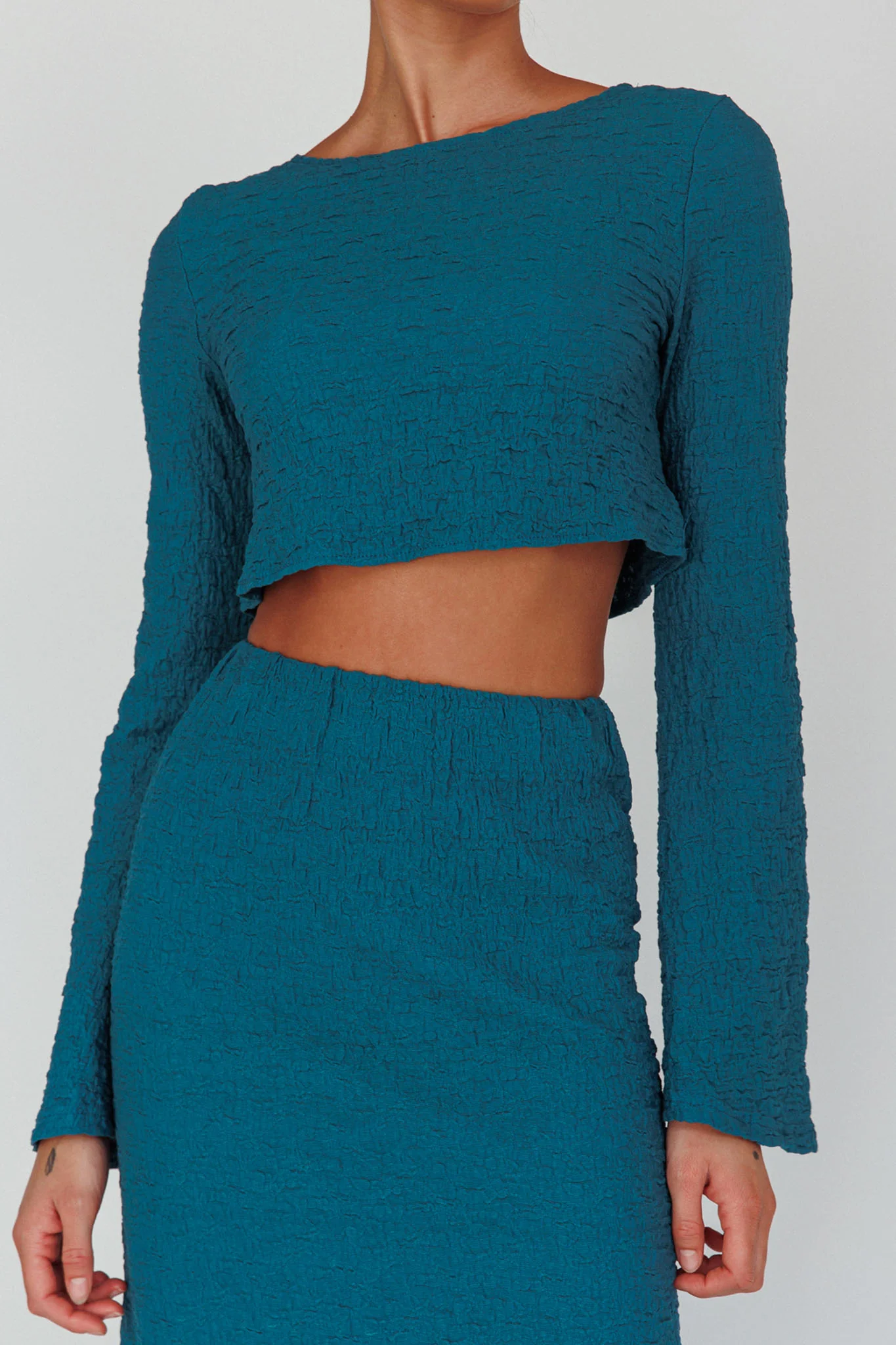 Treasures Flared Cuff Crop Top Teal - Image 4