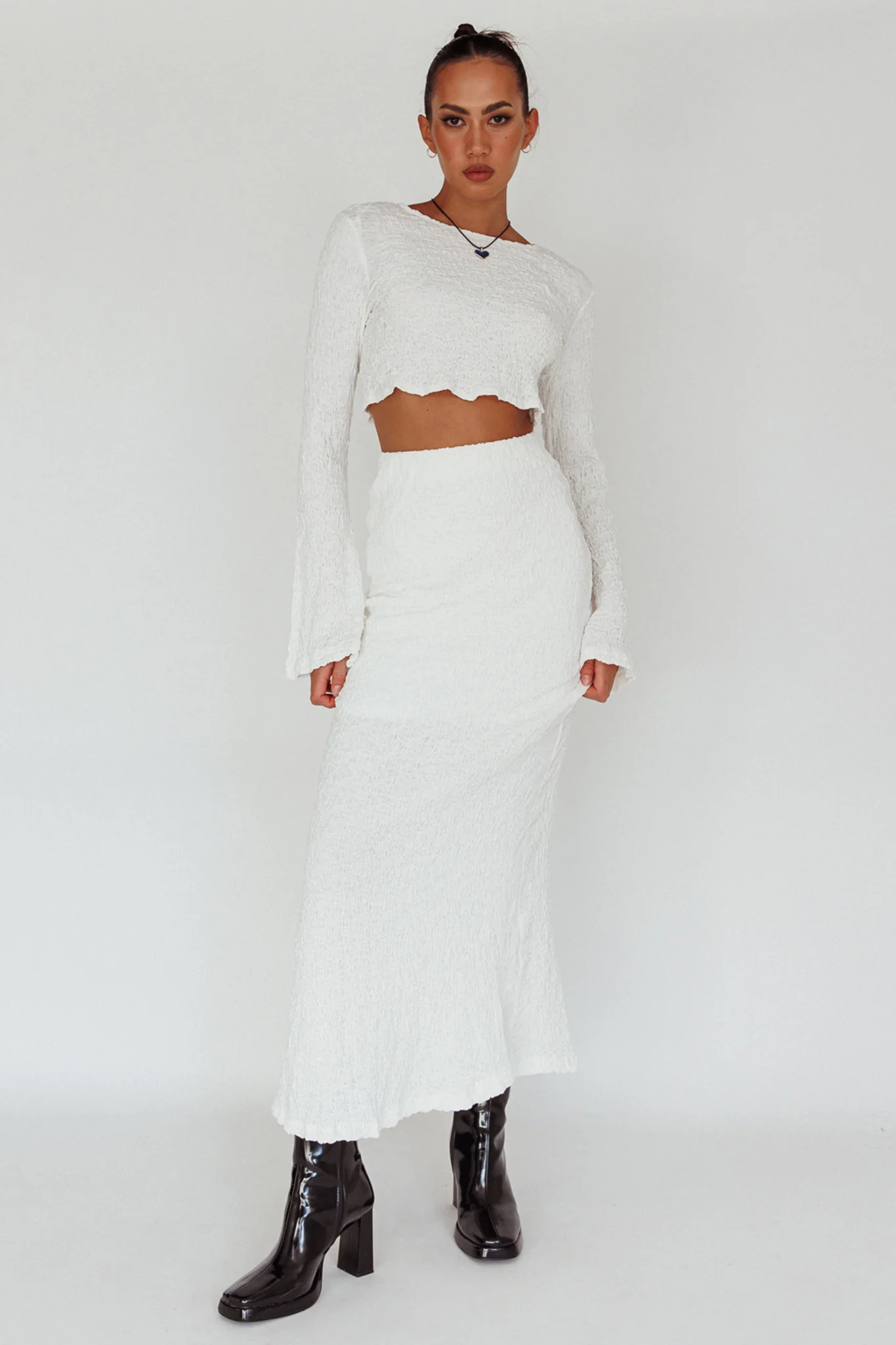 Treasures Flared Cuff Crop Top White - Image 3