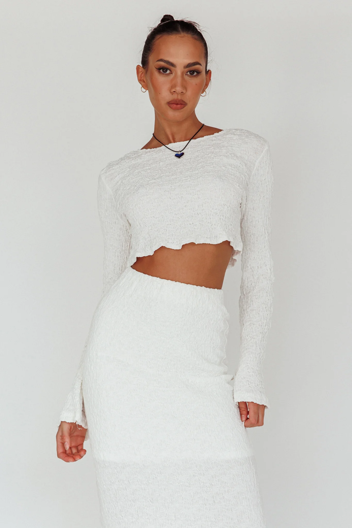 Treasures Flared Cuff Crop Top White - Image 5