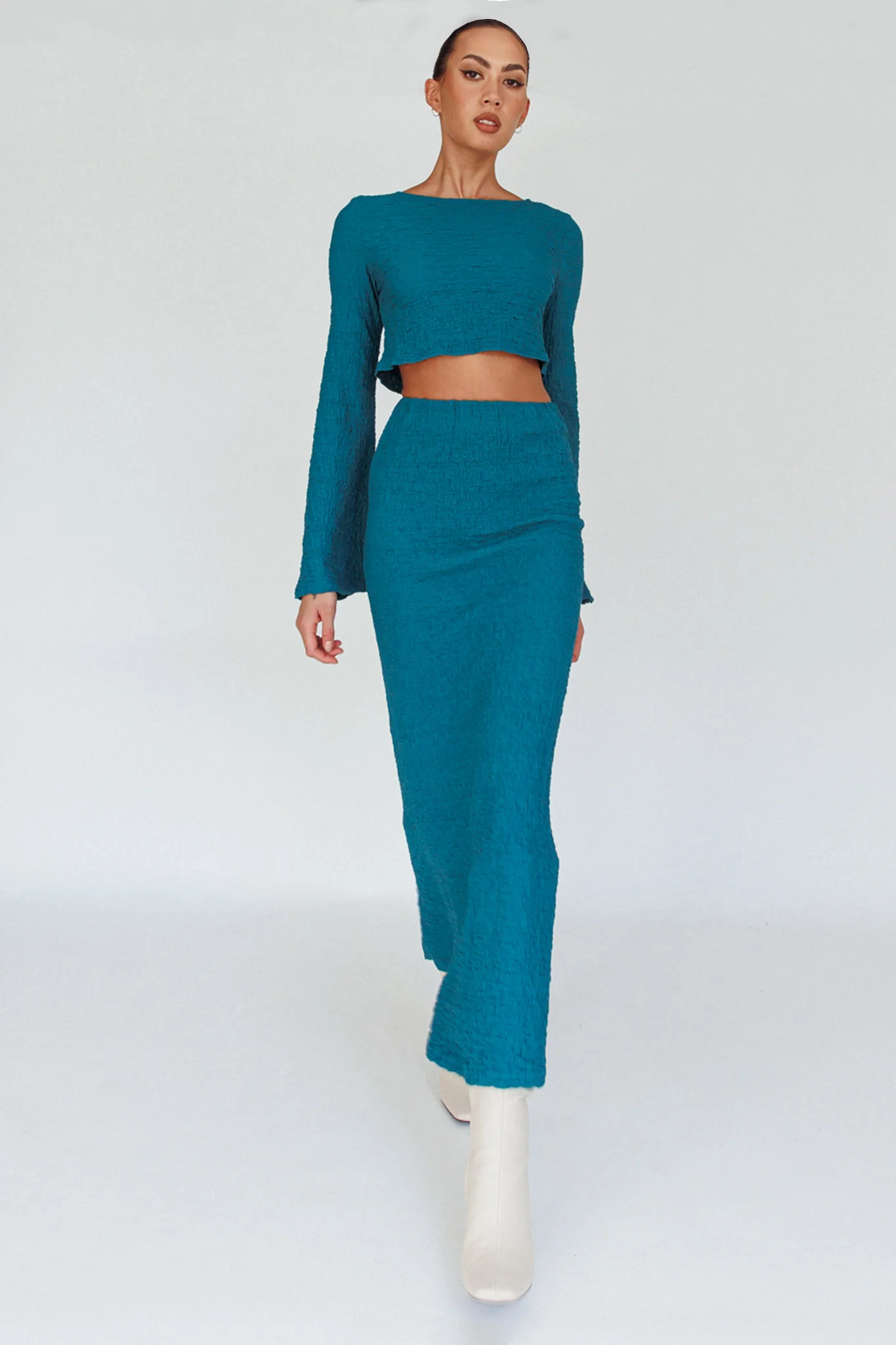 Treasures Textured Midi Skirt Teal - Image 4