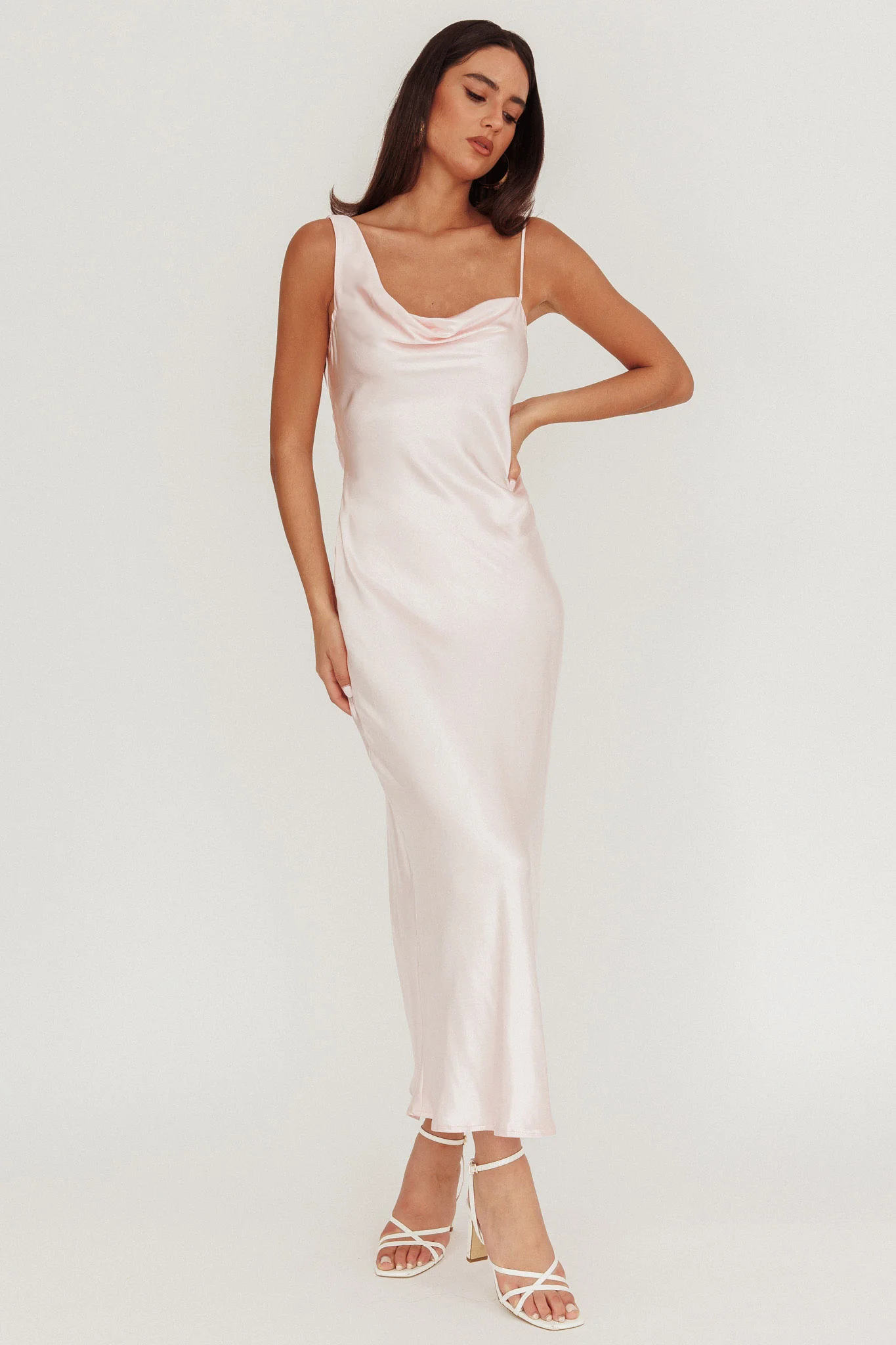 Treats Cowl Back Satin Maxi Dress Baby Pink - Image 6