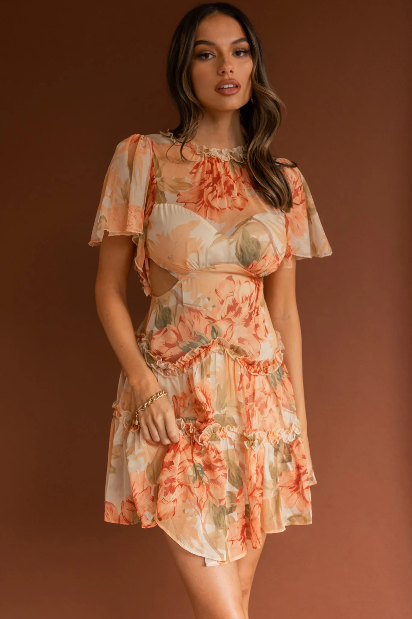 Tres Chic Flutter Sleeve Cut-Out Dress Botanical Tangerine - Image 6