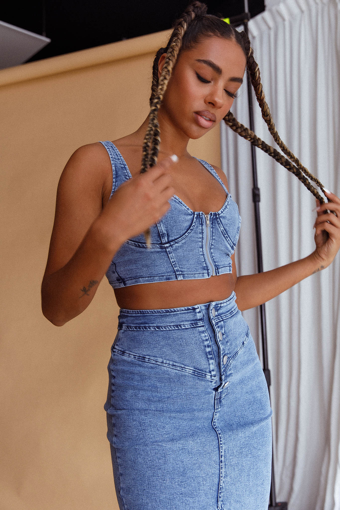 Trina Zip Front Crop Top Blue - Image 4