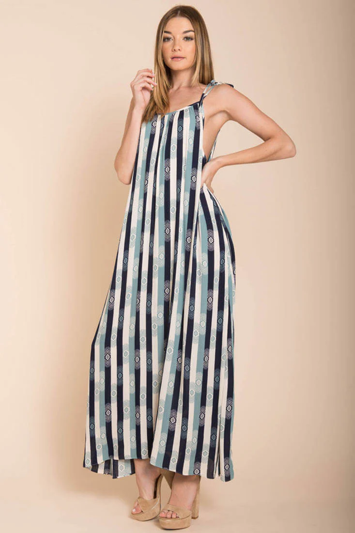 Tristan Stripped Maxi Dress Navy Beige - Image 4