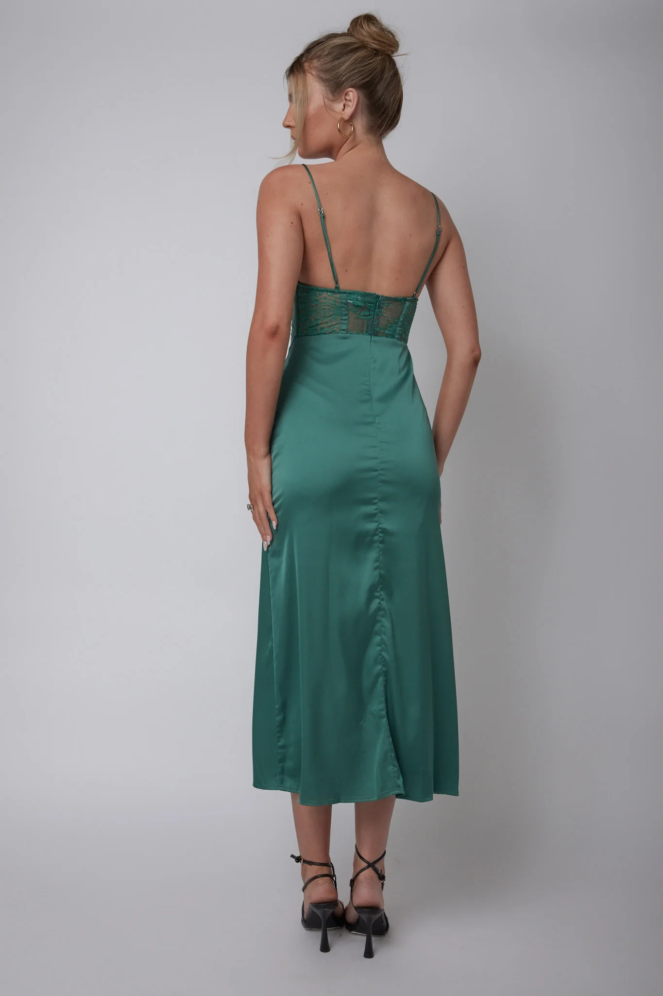 Trophy Lace Bodice Midi Dress Emerald - Image 2