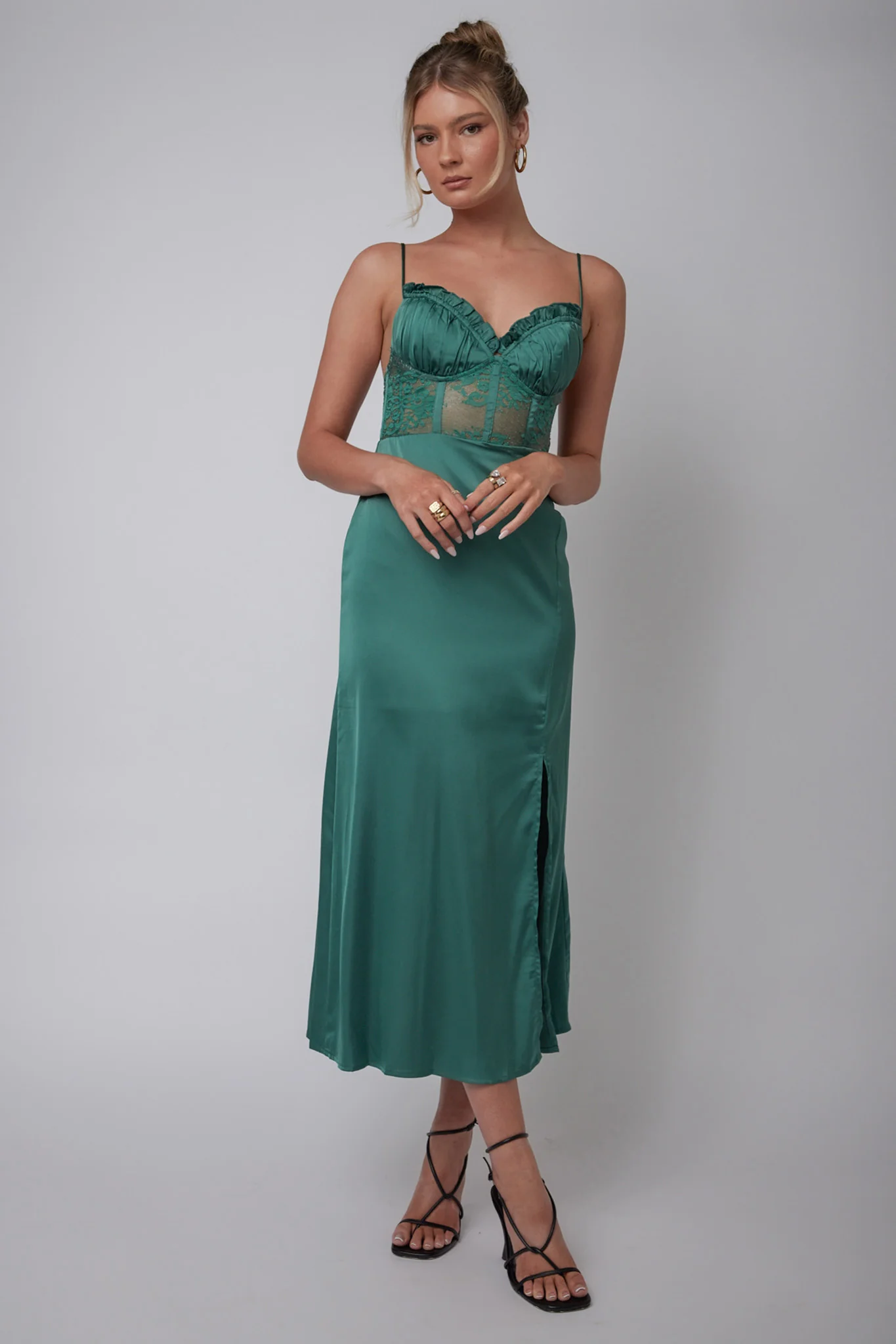 Trophy Lace Bodice Midi Dress Emerald - Image 3