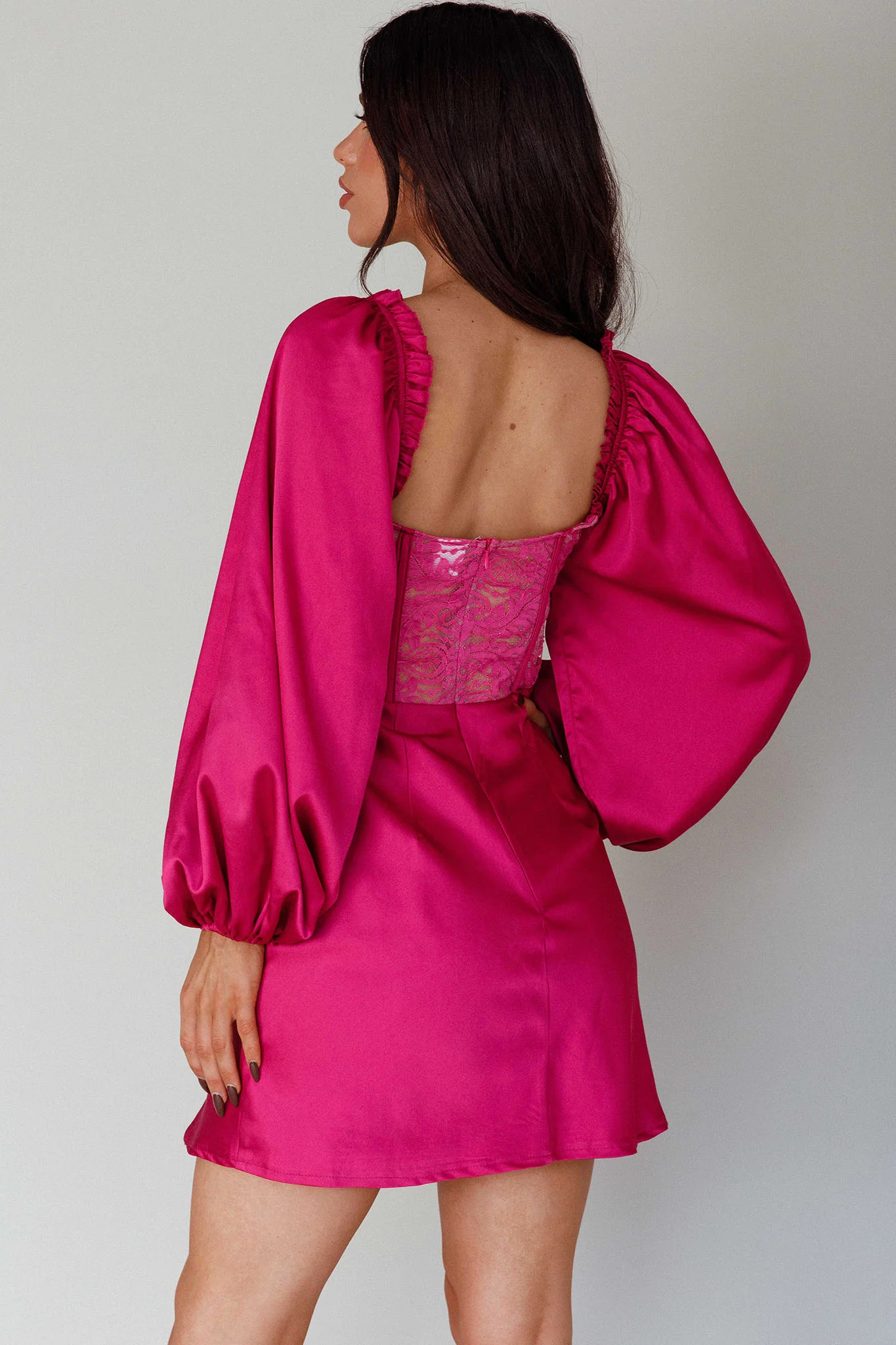 Trophy Long Sleeve Lace Bodice Mini Dress Plum - Image 2