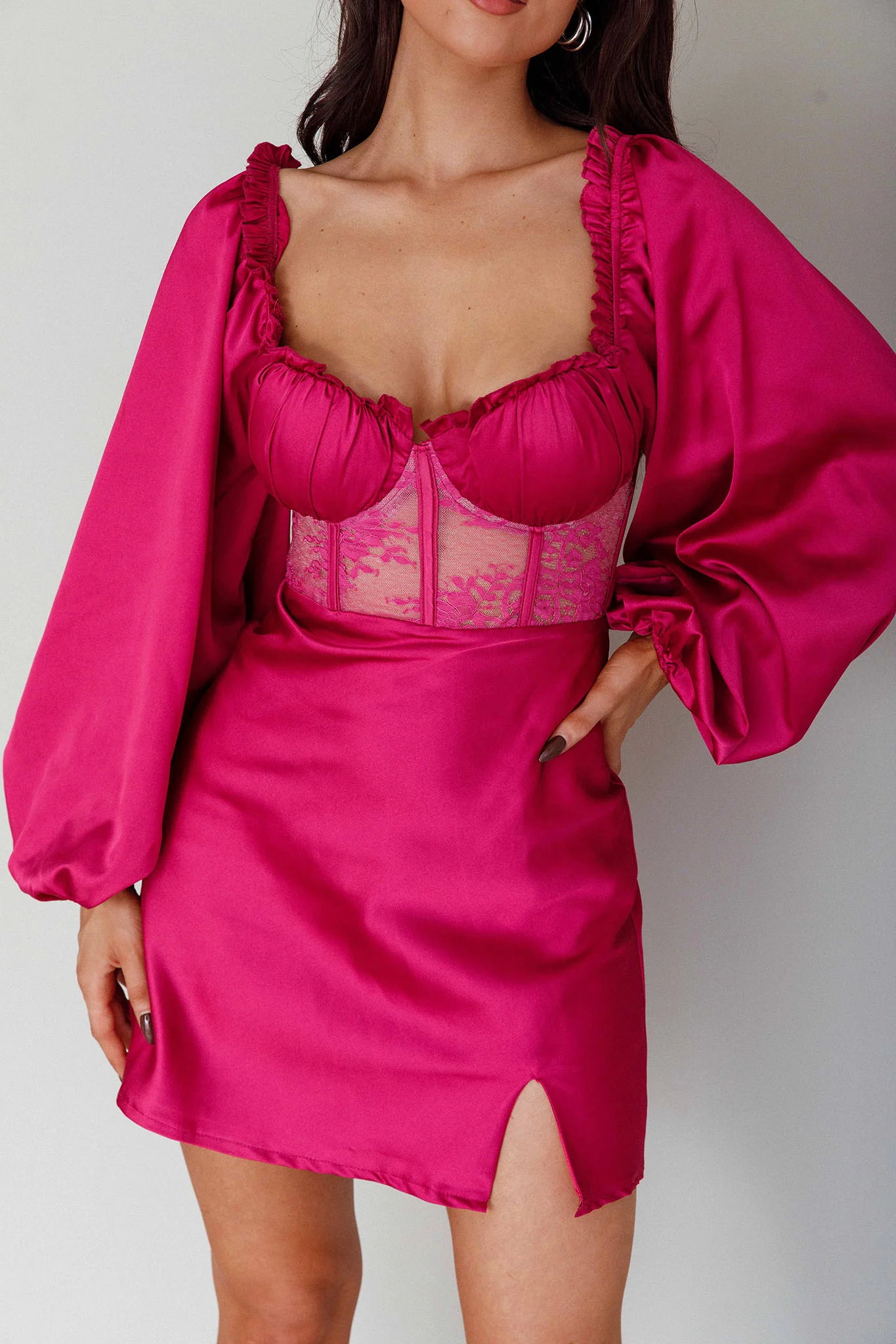 Trophy Long Sleeve Lace Bodice Mini Dress Plum - Image 4