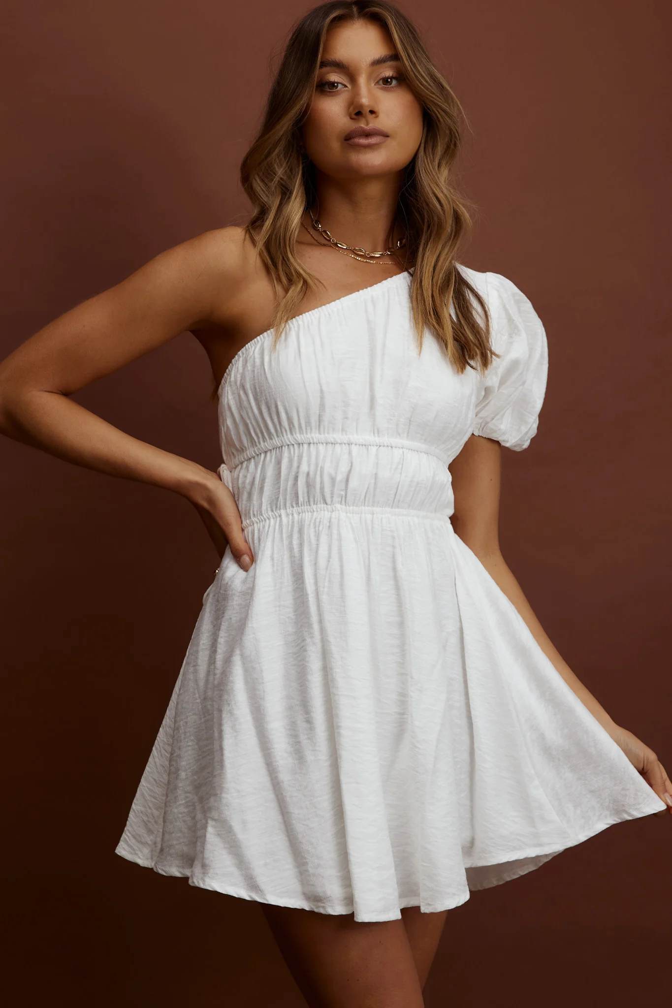 True Heart One-Shoulder A-Line Dress White - Image 4
