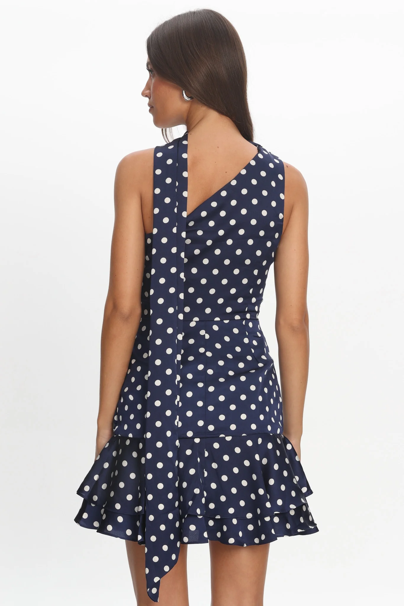 Truett One-Shoulder Sash Mini Dress Polka Dot Navy - Image 2